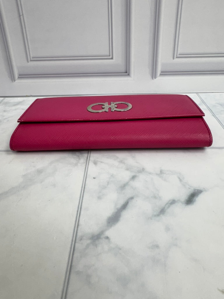Salvatore Ferragamo Pink Saffiano Leather Long Wallet