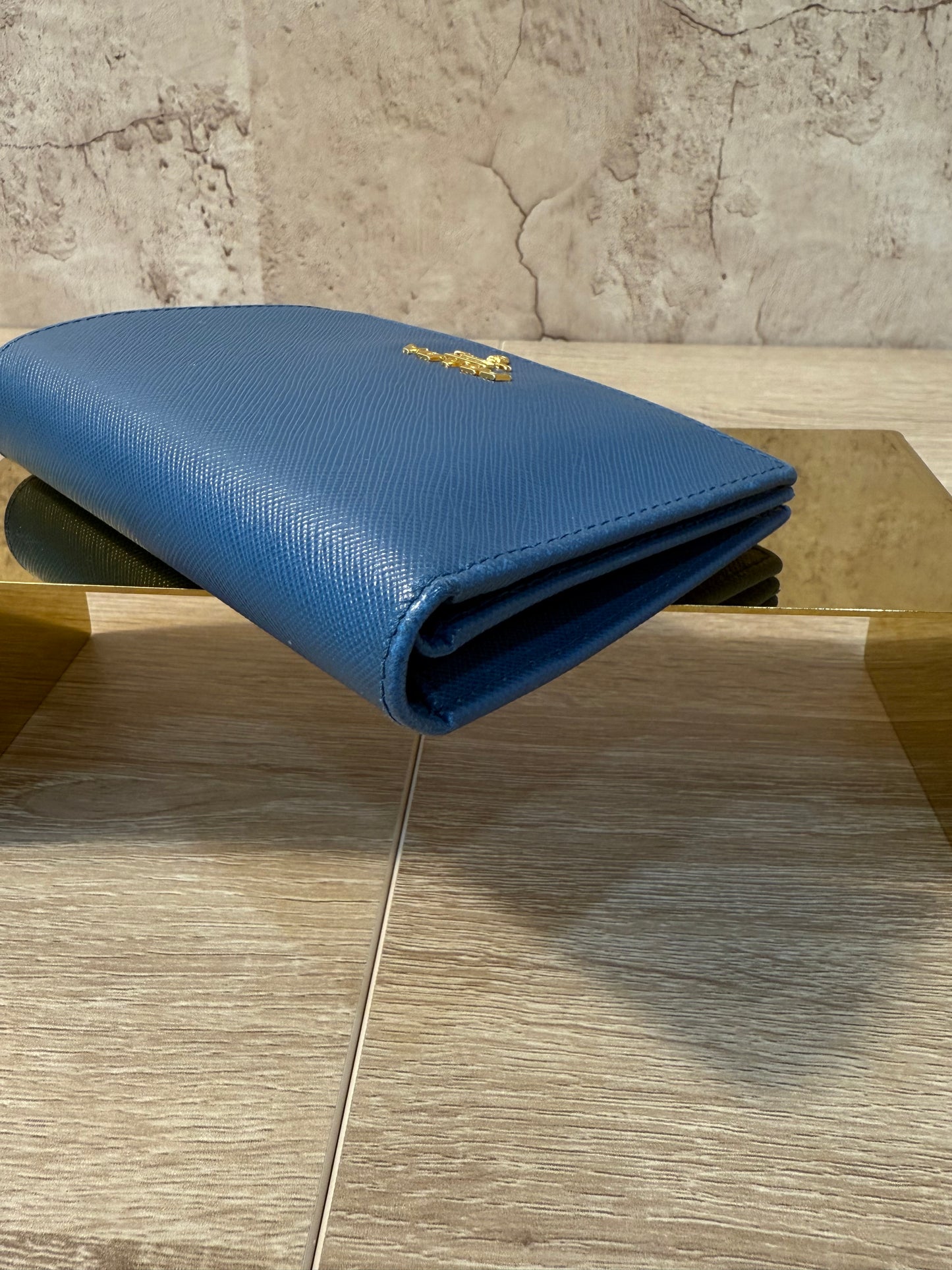 Prada Blue Saffiano Leather Compact Wallet