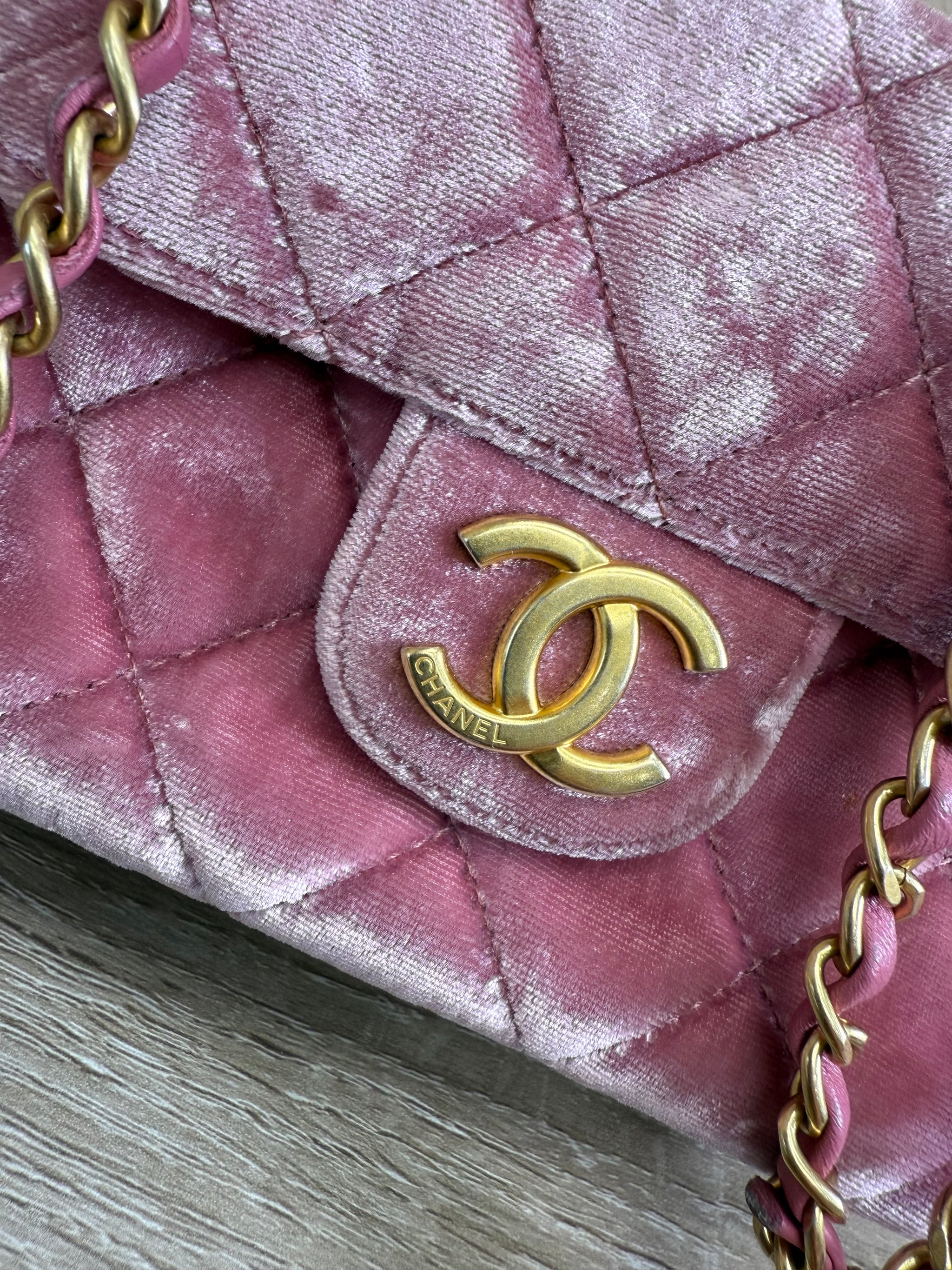Chanel Pink Velvet Wavy Hobo Bag