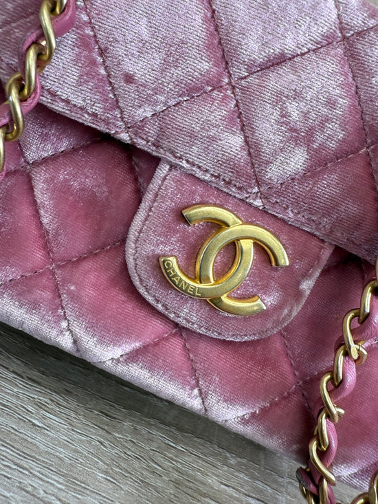 Chanel Pink Velvet Wavy Hobo Bag