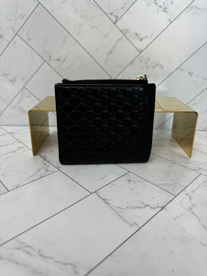 Gucci Black Micro GG Guccissima Small Bifold Wallet