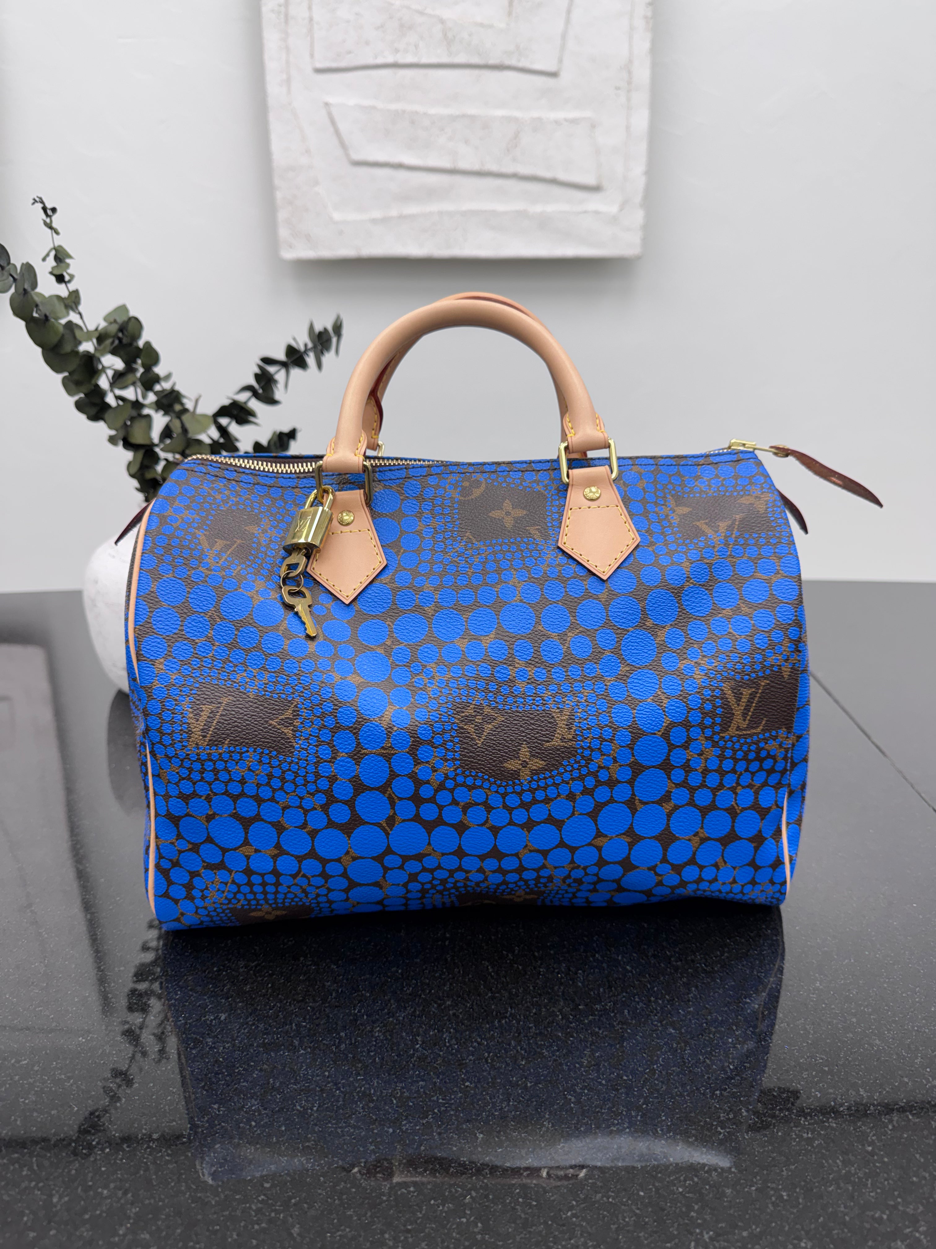 LIKE NEW - Louis Vuitton x Yayoi Kusama Blue Monogram Town Limited Edition Speedy 30