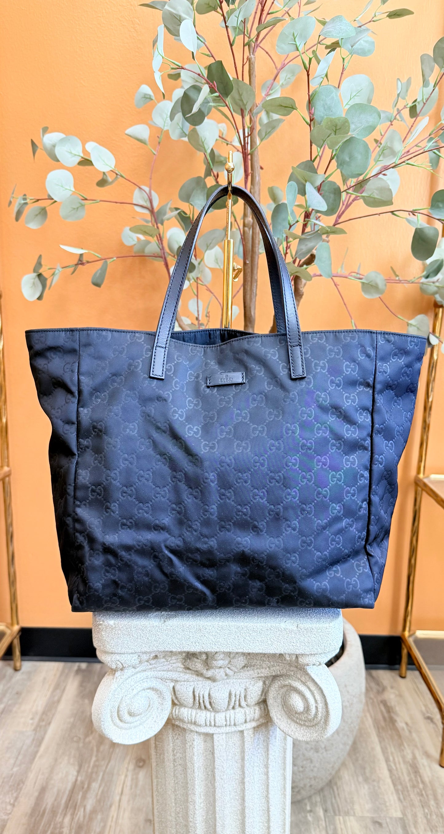 Gucci Black GG Nylon/Leather Tote Bag