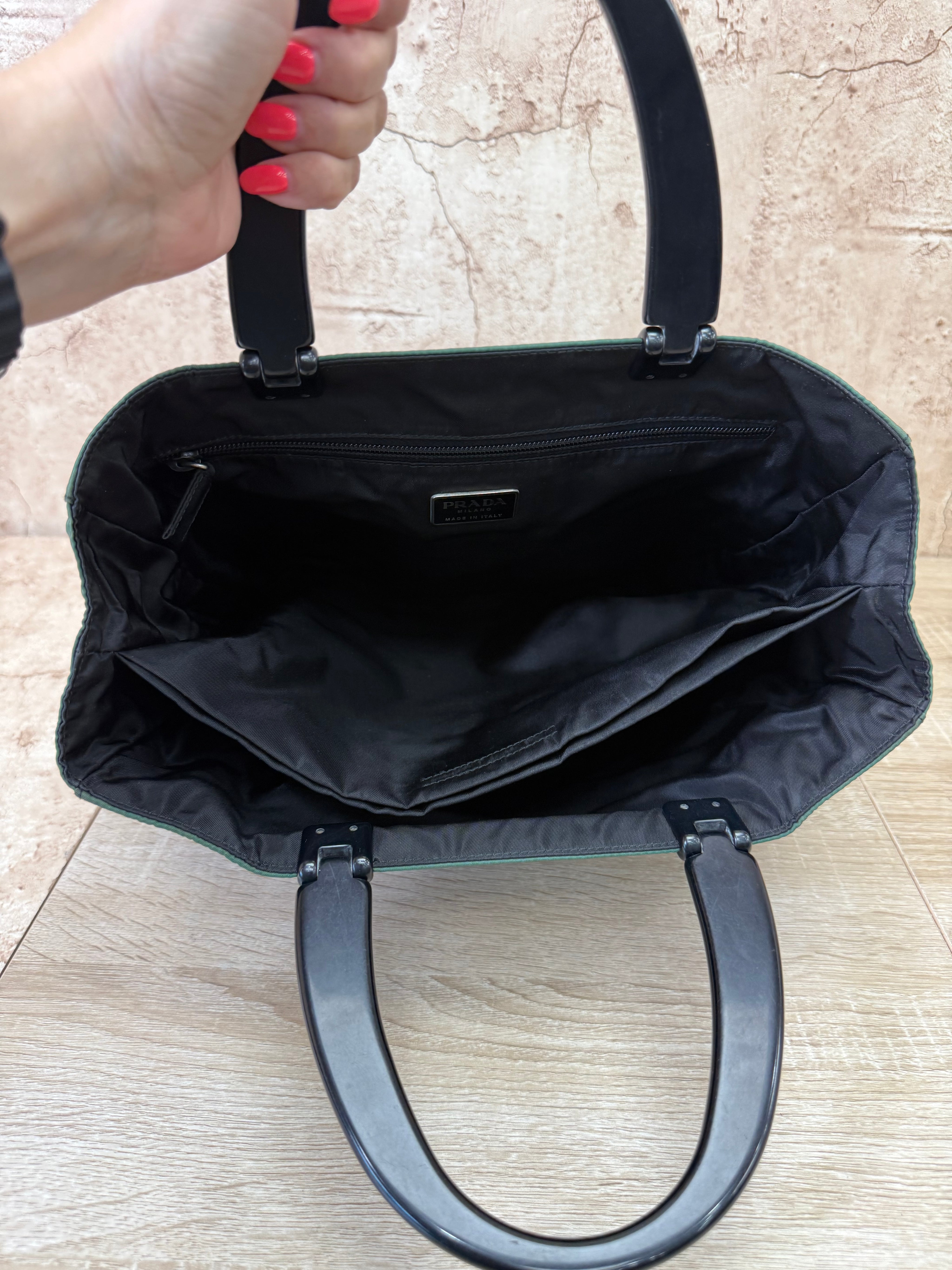 Prada Dark Green Nylon Top Handle Tote Bag