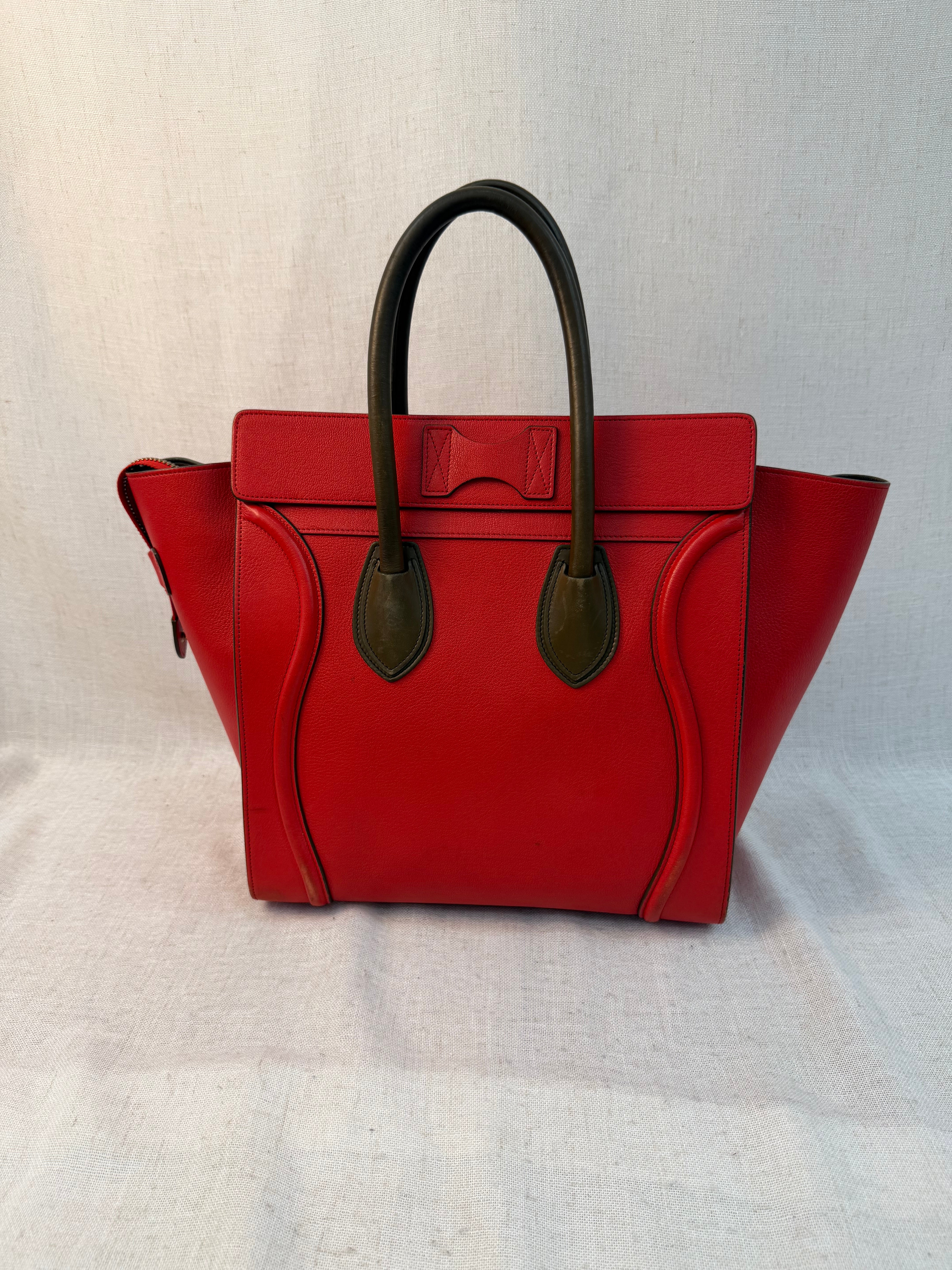 Celine Red Leather Mini Luggage Tote