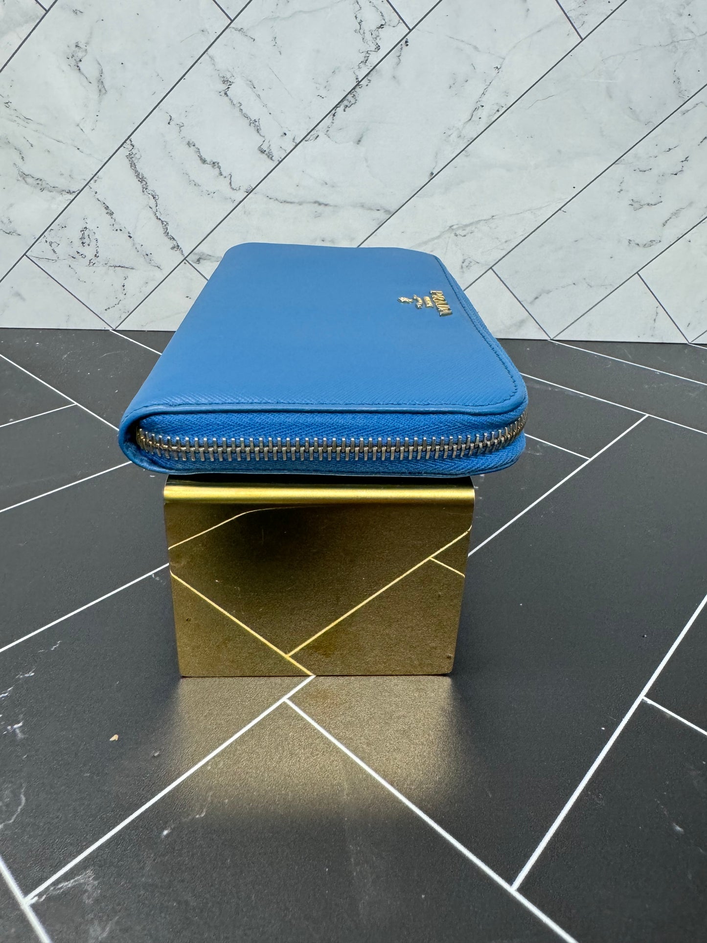 Prada Blue Saffiano Leather Zippy Wallet