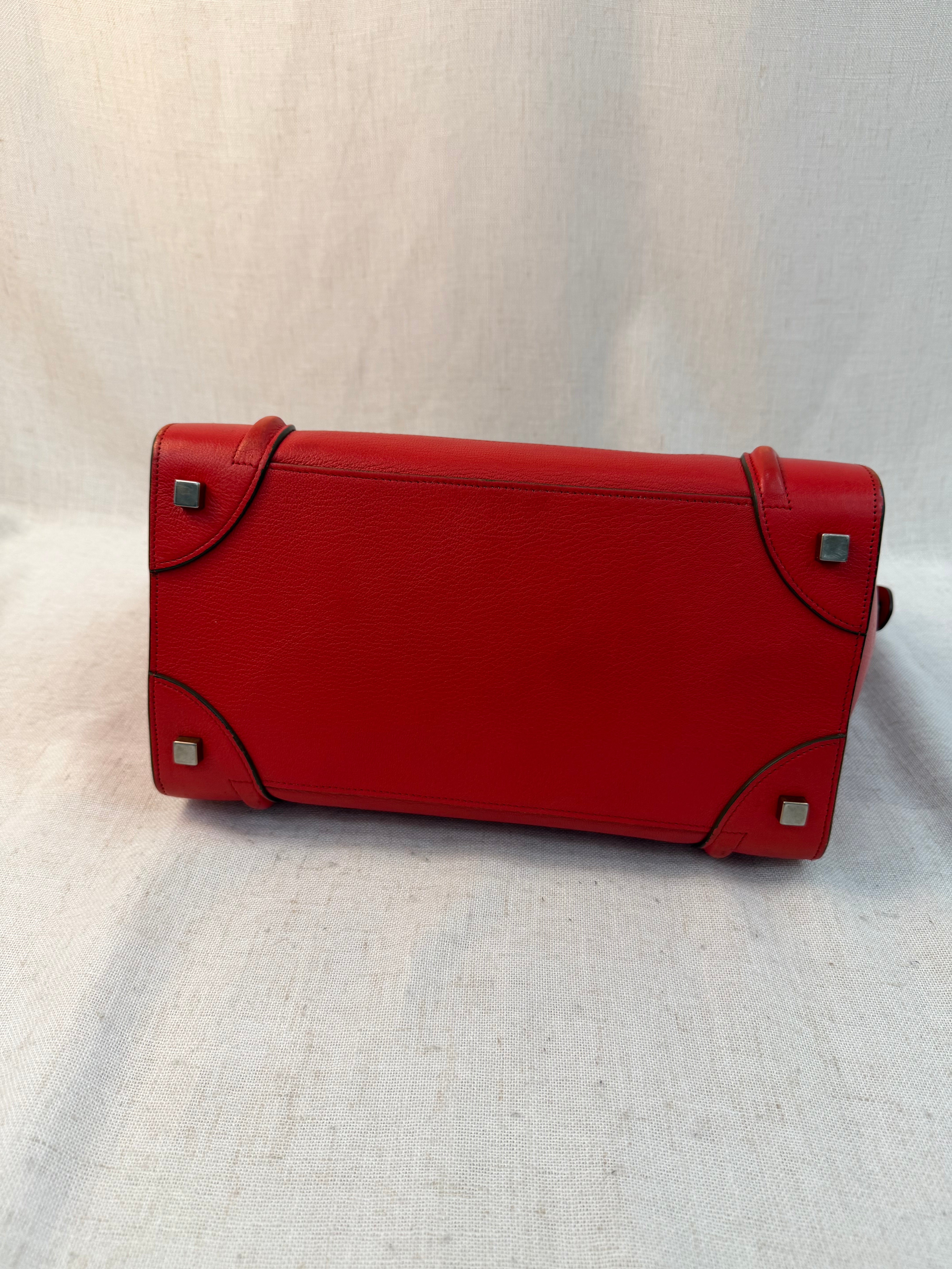 Celine Red Leather Mini Luggage Tote