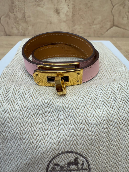 Hermes Pink Leather Double Wrap Kelly Tour Bracelet