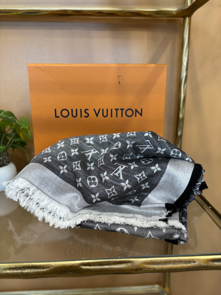 Louis Vuitton Black Gray Monogram Scarf
