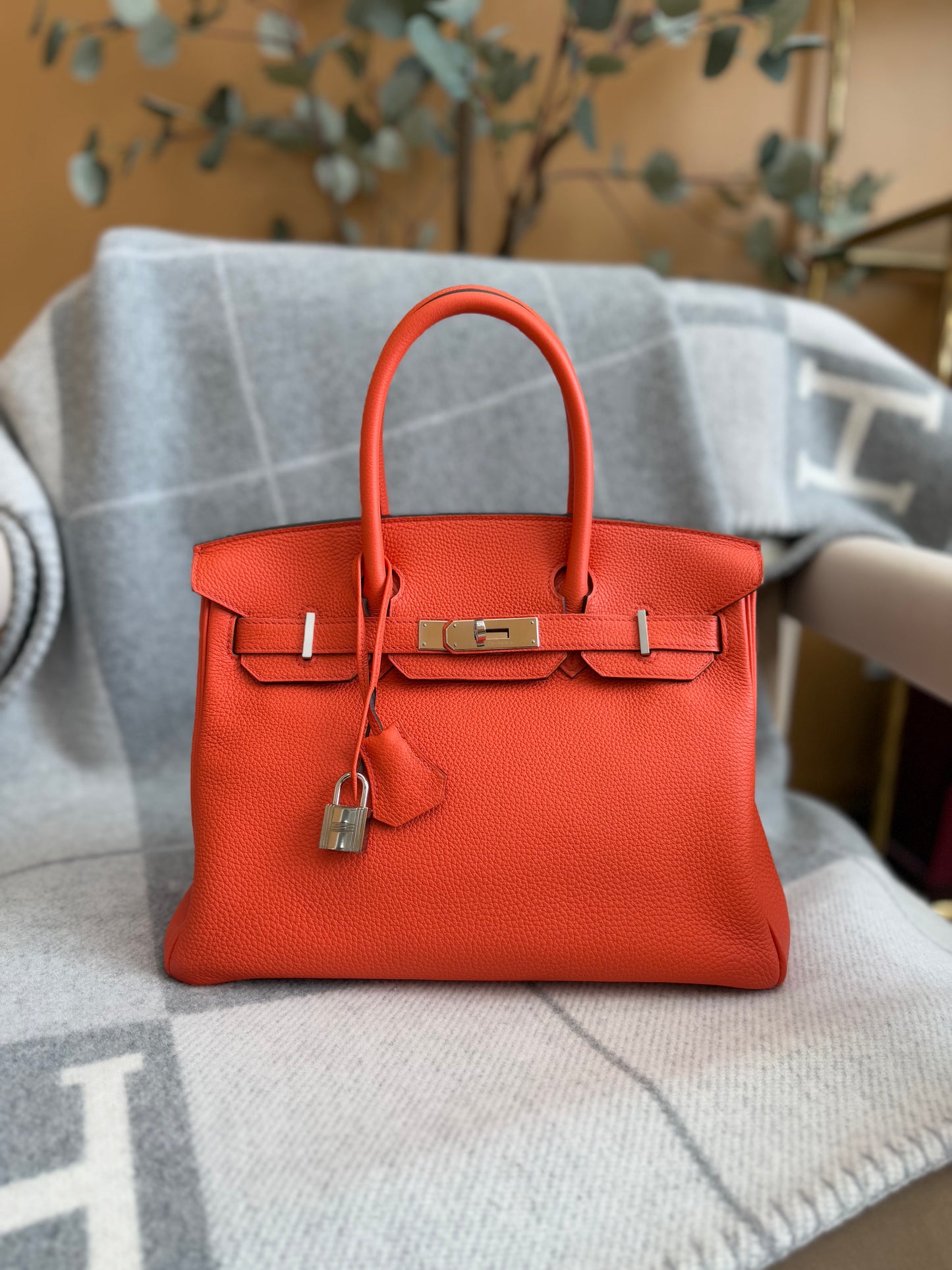 Hermes Orange Poppy Togo Leather Birkin 30 with Palladium Hardware