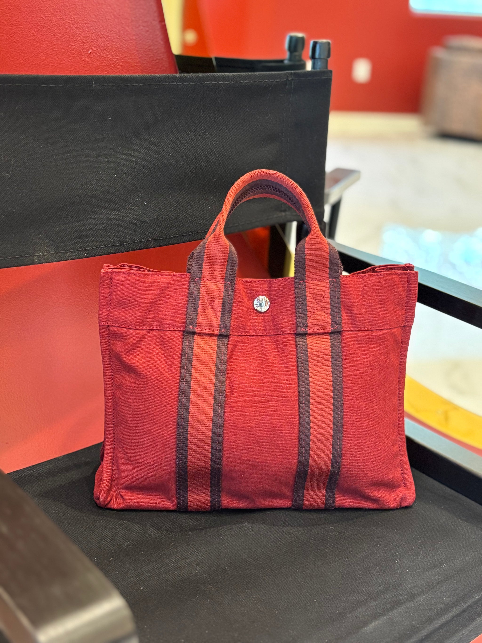 Hermes Red Canvas Tote