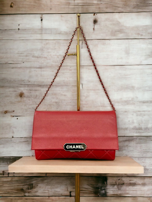 Chanel Red Quilted Lambskin Leather Chain Shoulder Bag