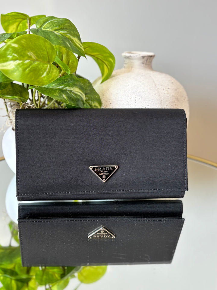 Prada Black Nylon Long Snap Wallet