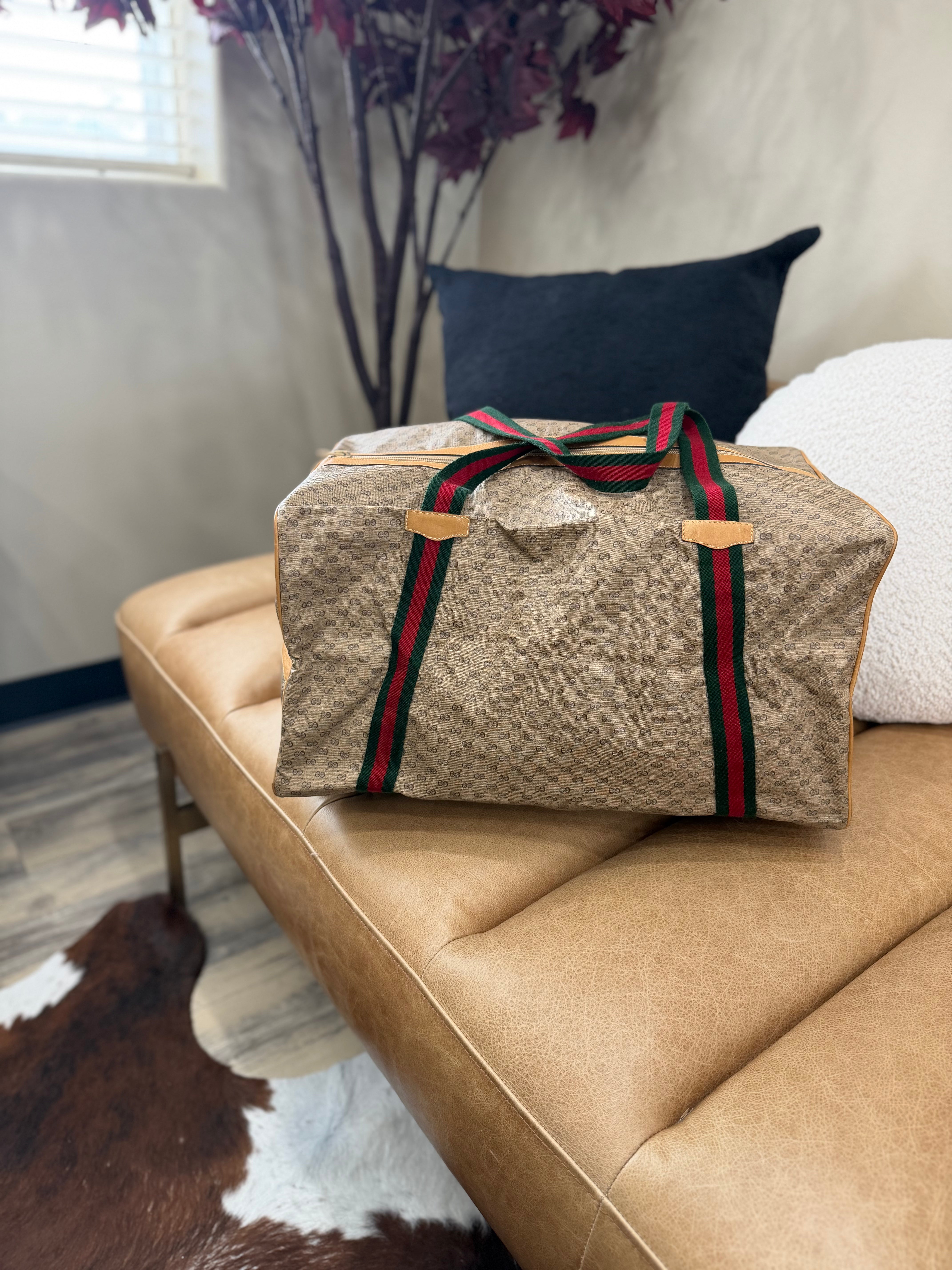 Gucci Brown Coated Canvas GG Print Duffle Bag