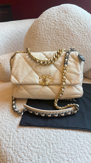 Chanel Beige Quilted Chanel 19 Large Flap Bag