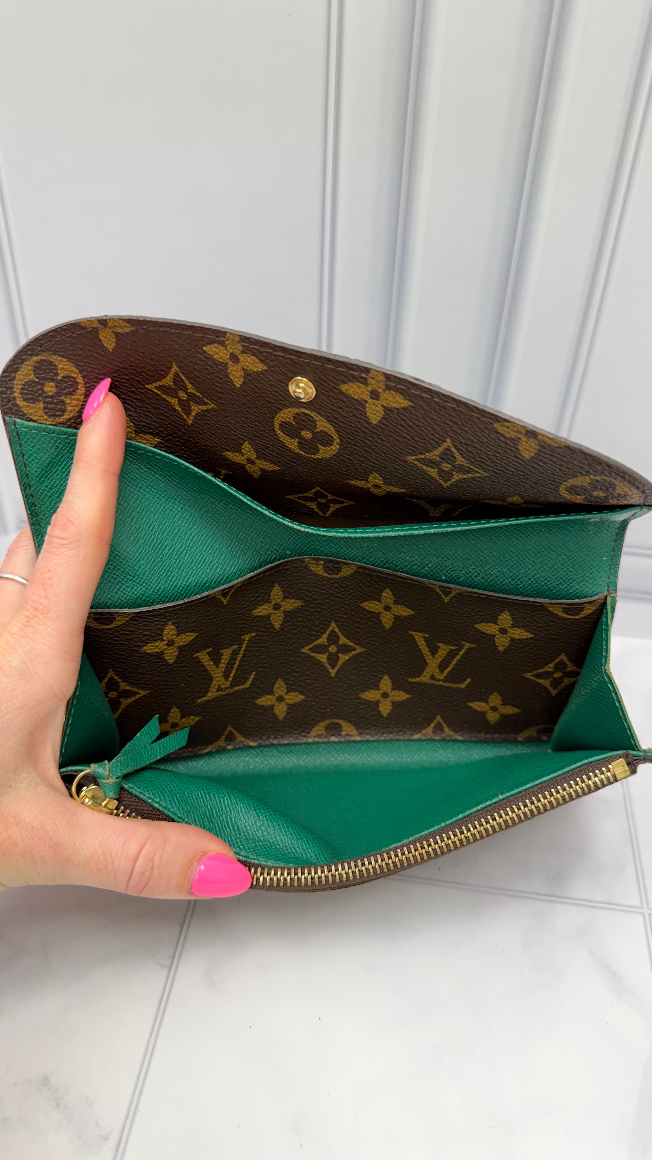 Louis Vuitton Monogram & Green Emilie Wallet