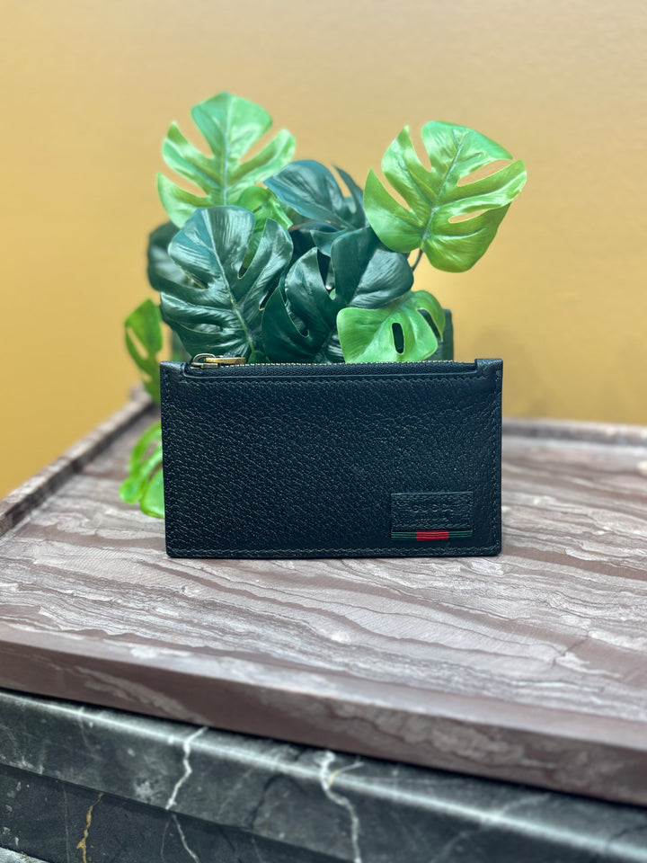 Gucci Black Leather Zip Top Card Case