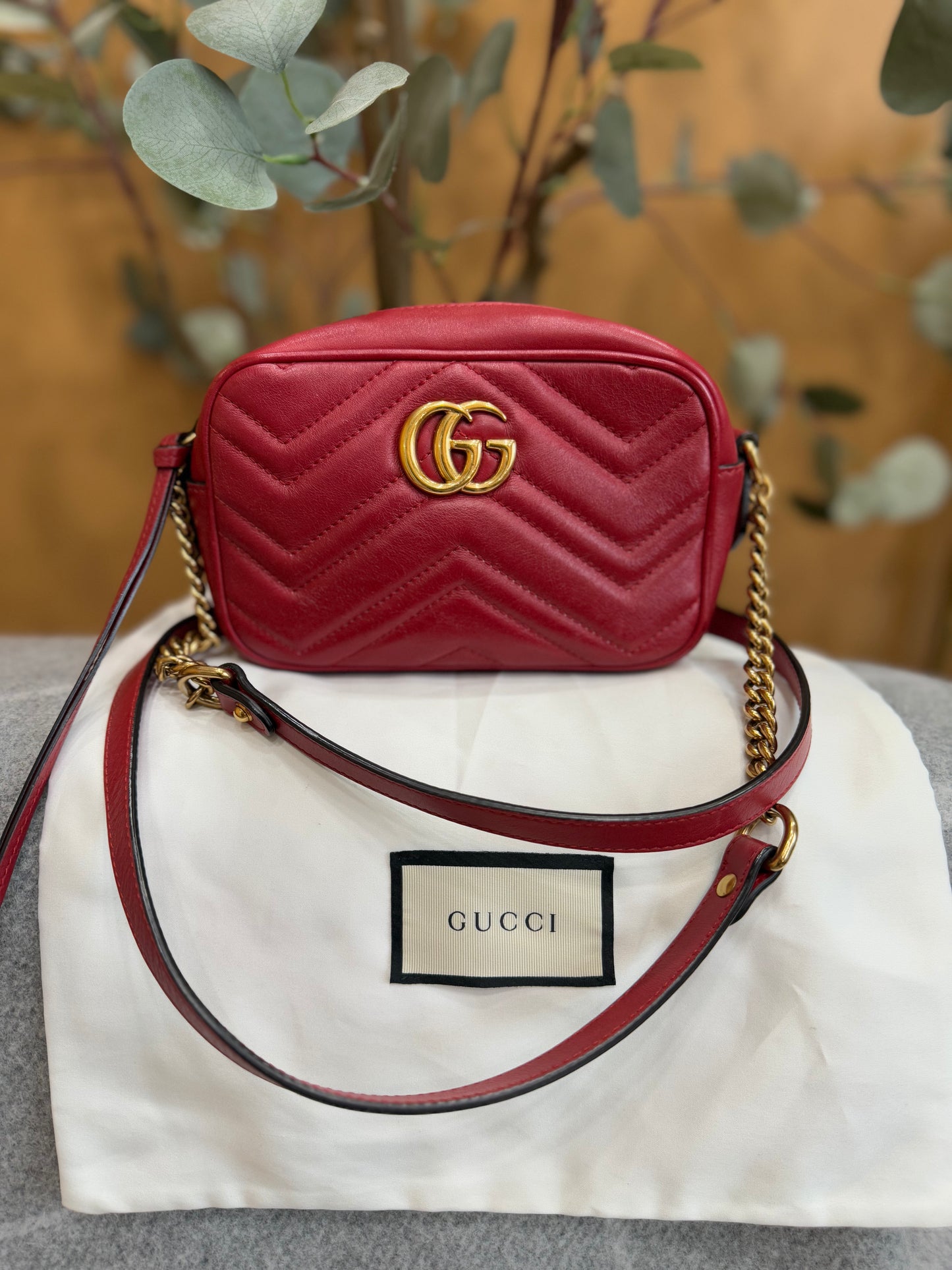 Gucci Red Leather Marmont Mini Crossbody Bag