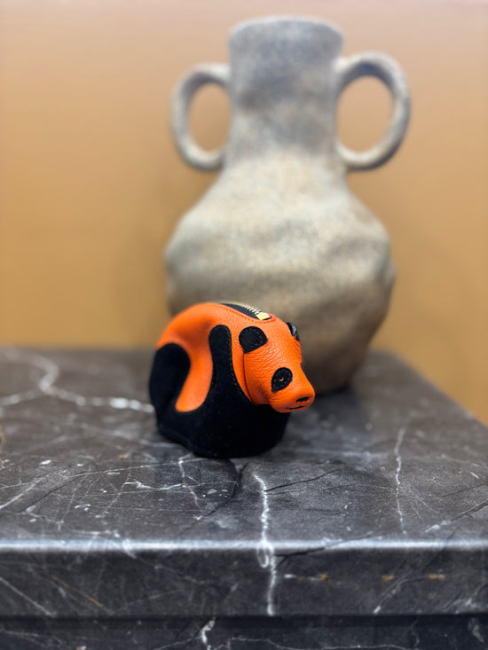 Loewe Orange & Black Leather Panda Coin Pouch