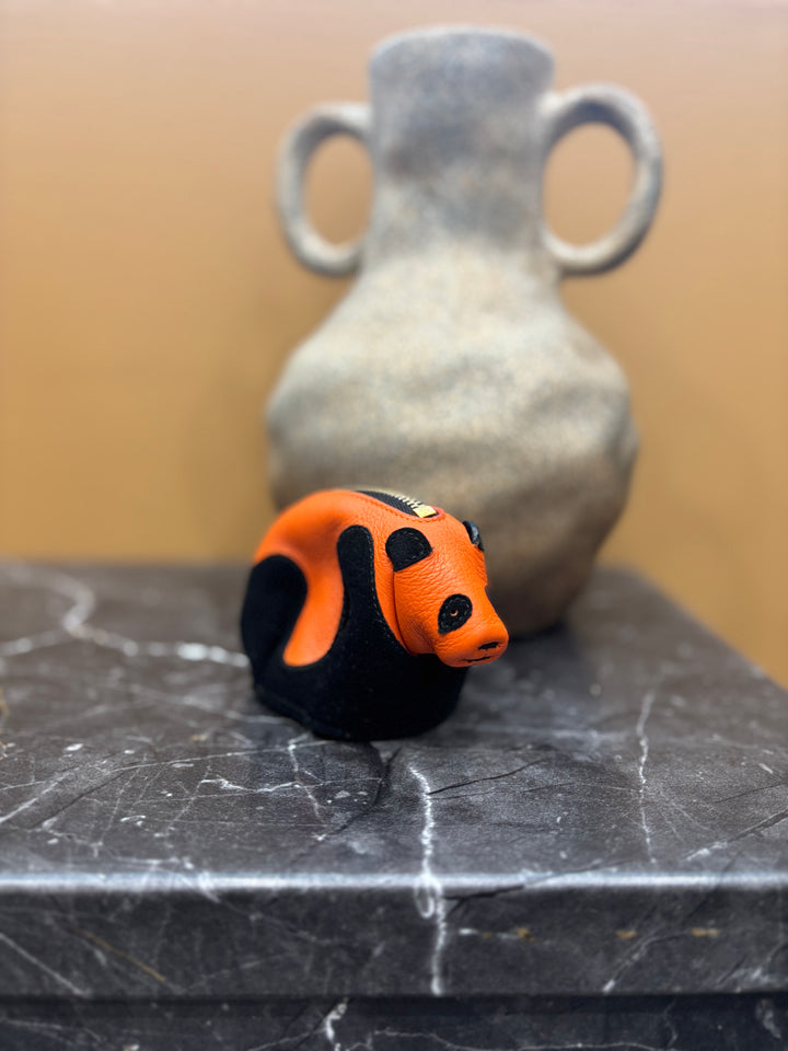 Loewe Orange & Black Leather Panda Coin Pouch