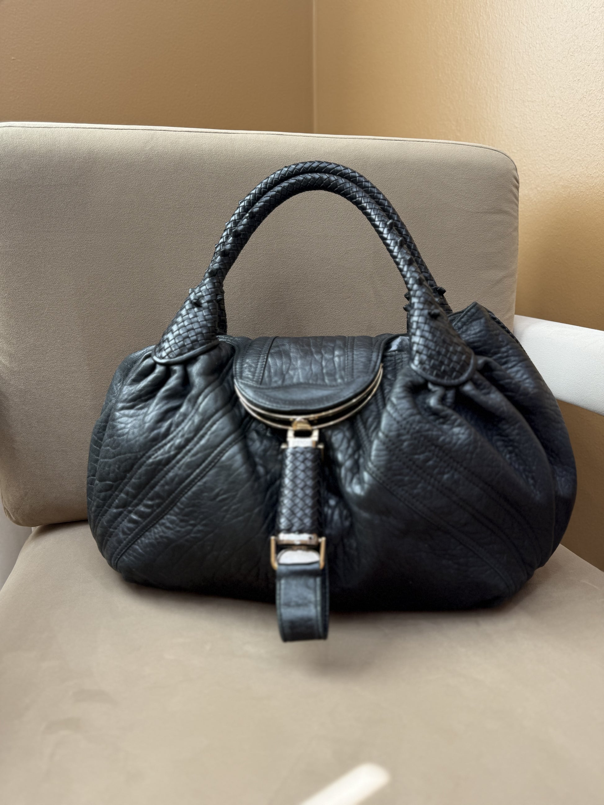 Fendi Black Leather Spy Handbag