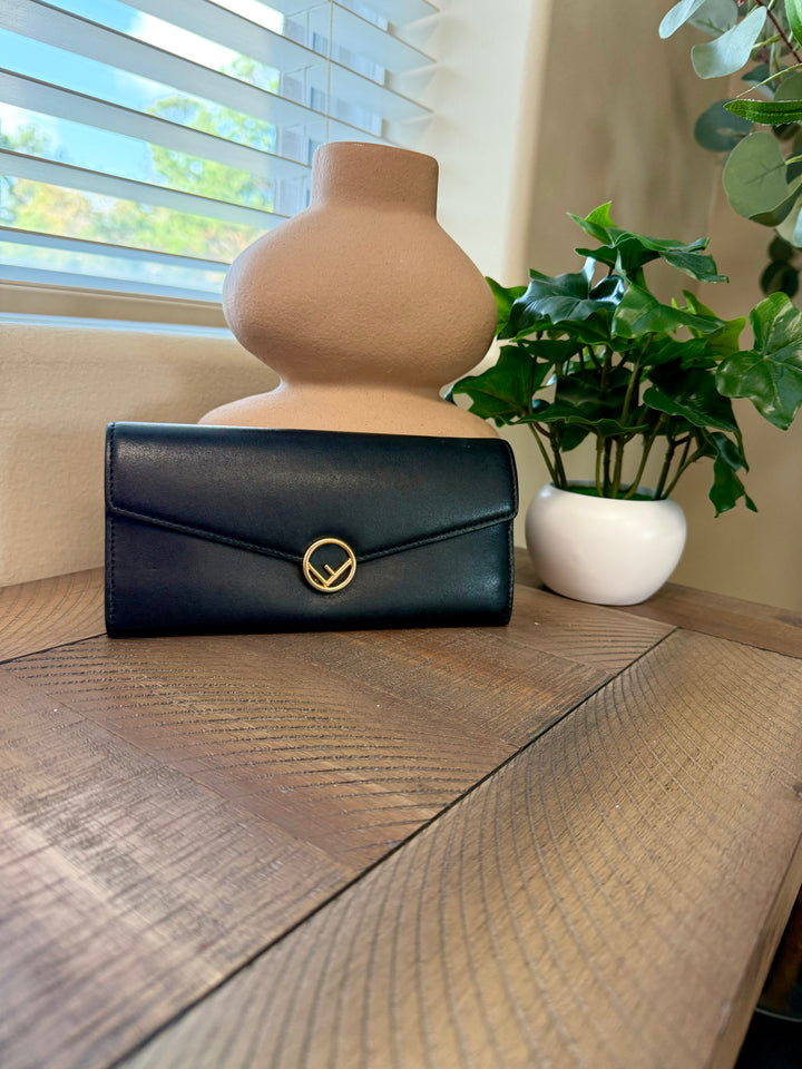 Fendi Black Leather Continental Long Wallet