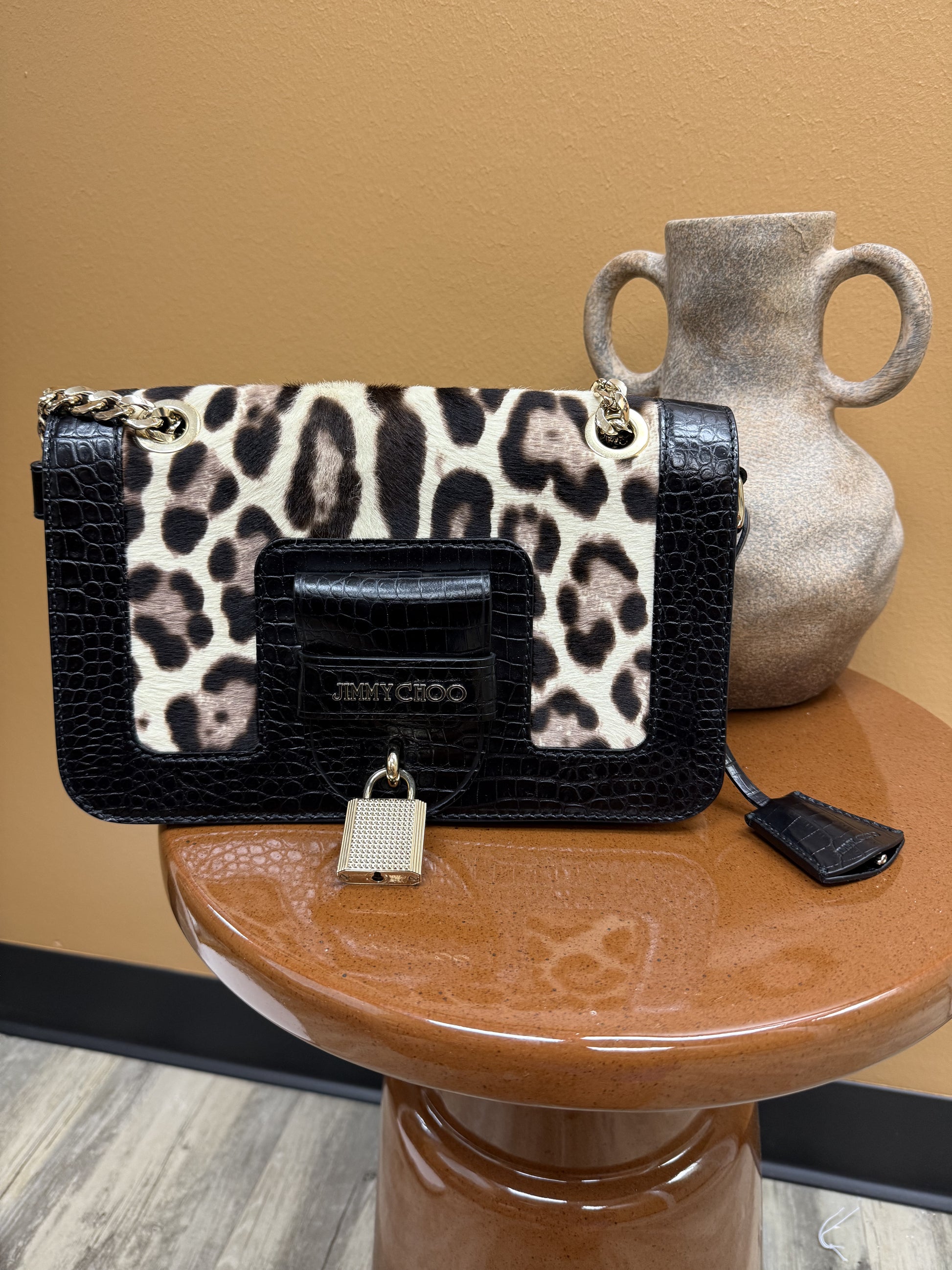 Jimmy Choo White Leopard Print Gwen Bag