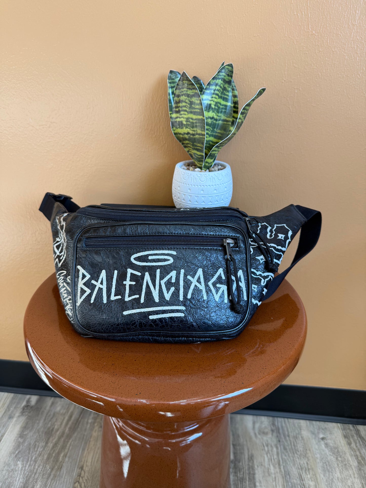 Balenciaga Black Graffiti Explorer Belt Bag