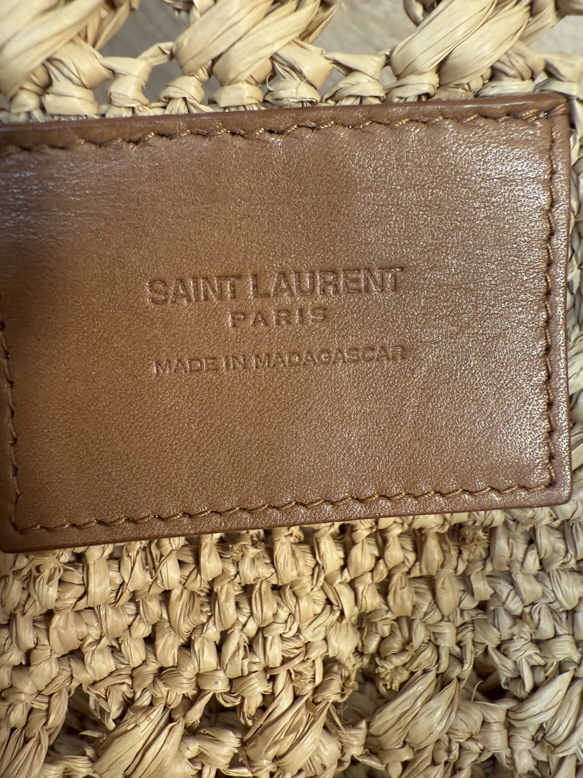 Saint Laurent Raffia and Smooth Leather Panier Bag