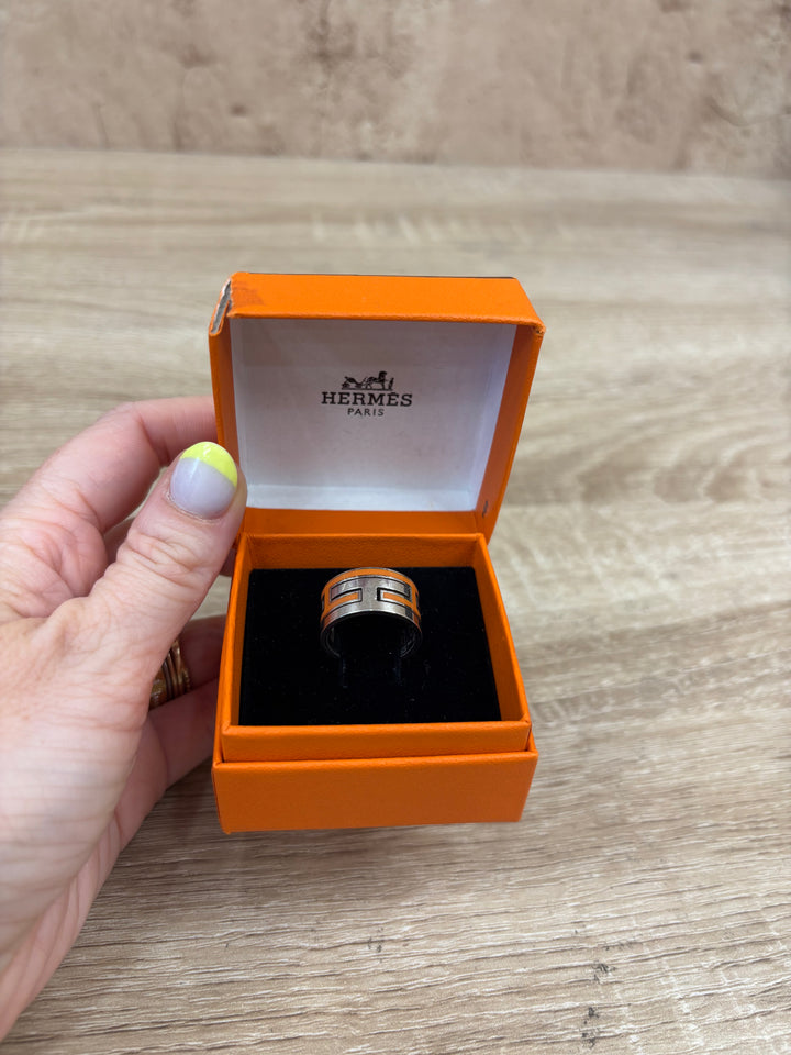 Hermes Orange And Silver Ring