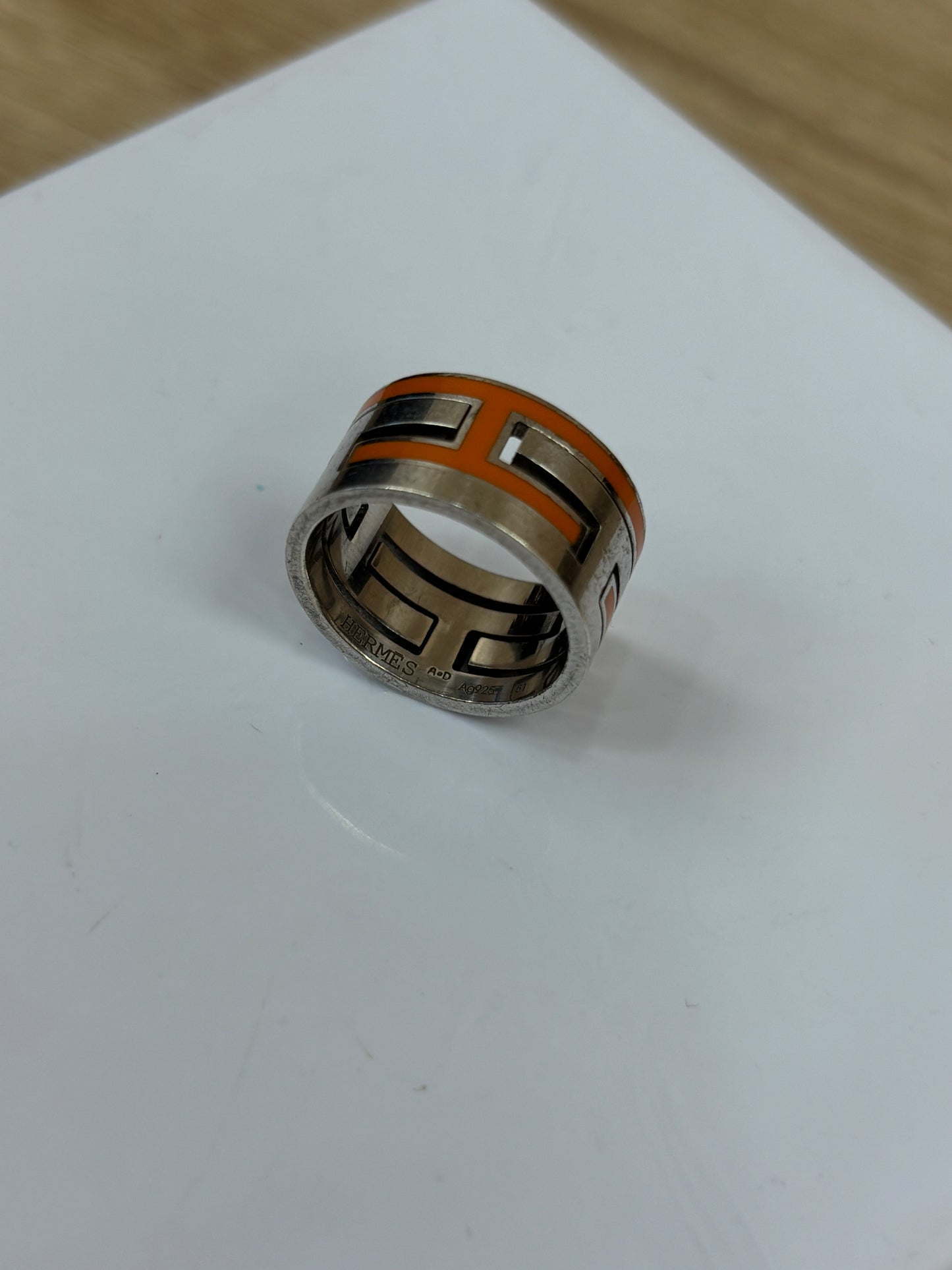 Hermes Orange And Silver Ring