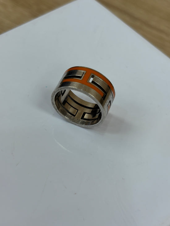 Hermes Orange And Silver Ring
