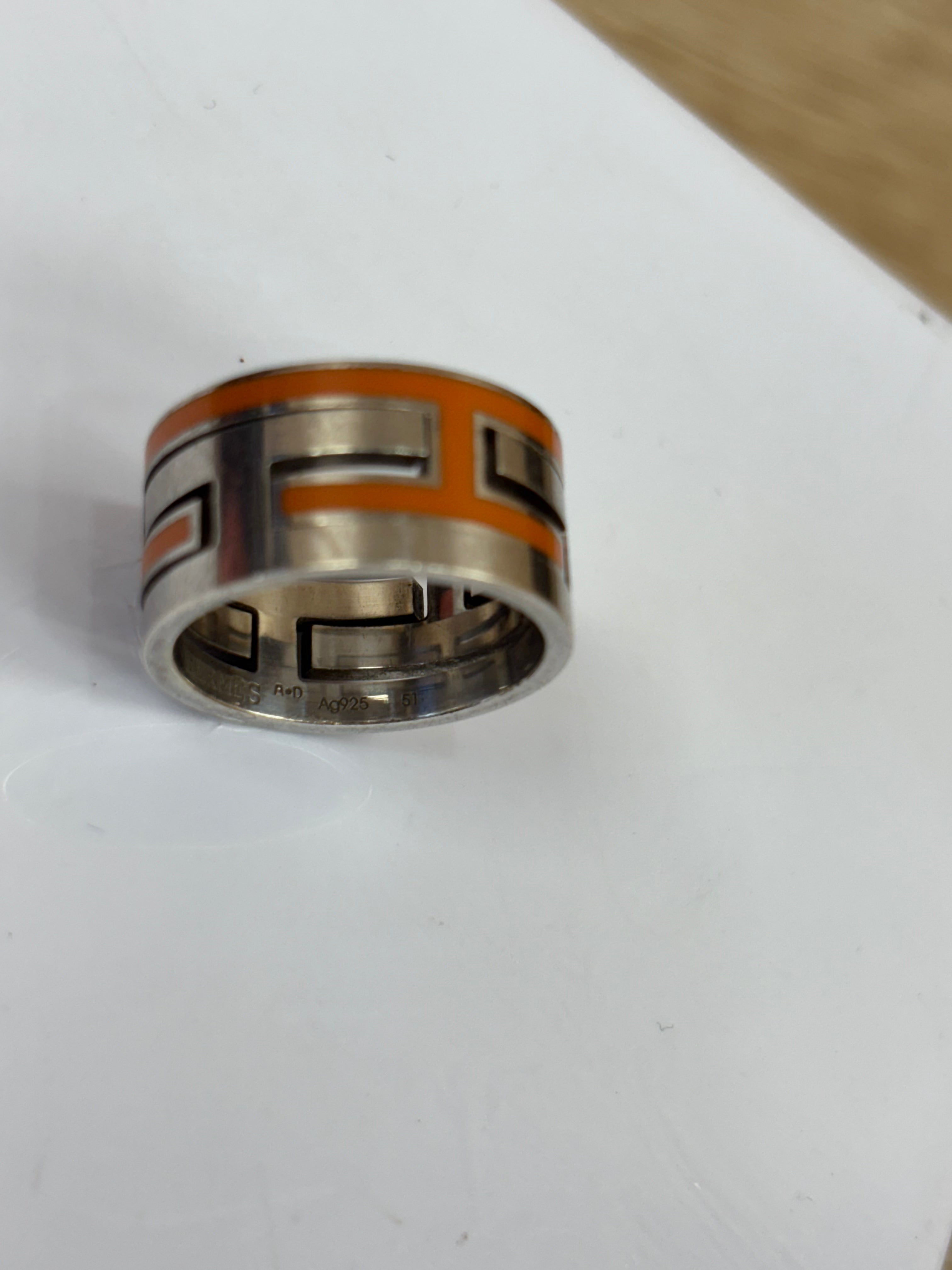 Hermes Orange And Silver Ring