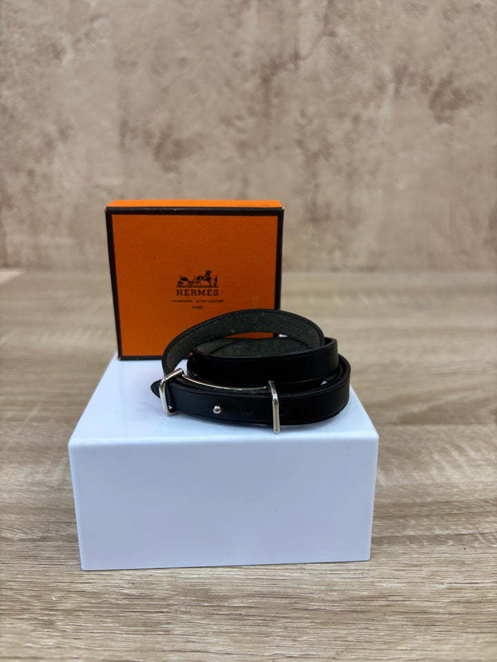 Hermes Black Leather Multi Wrap Bracelet