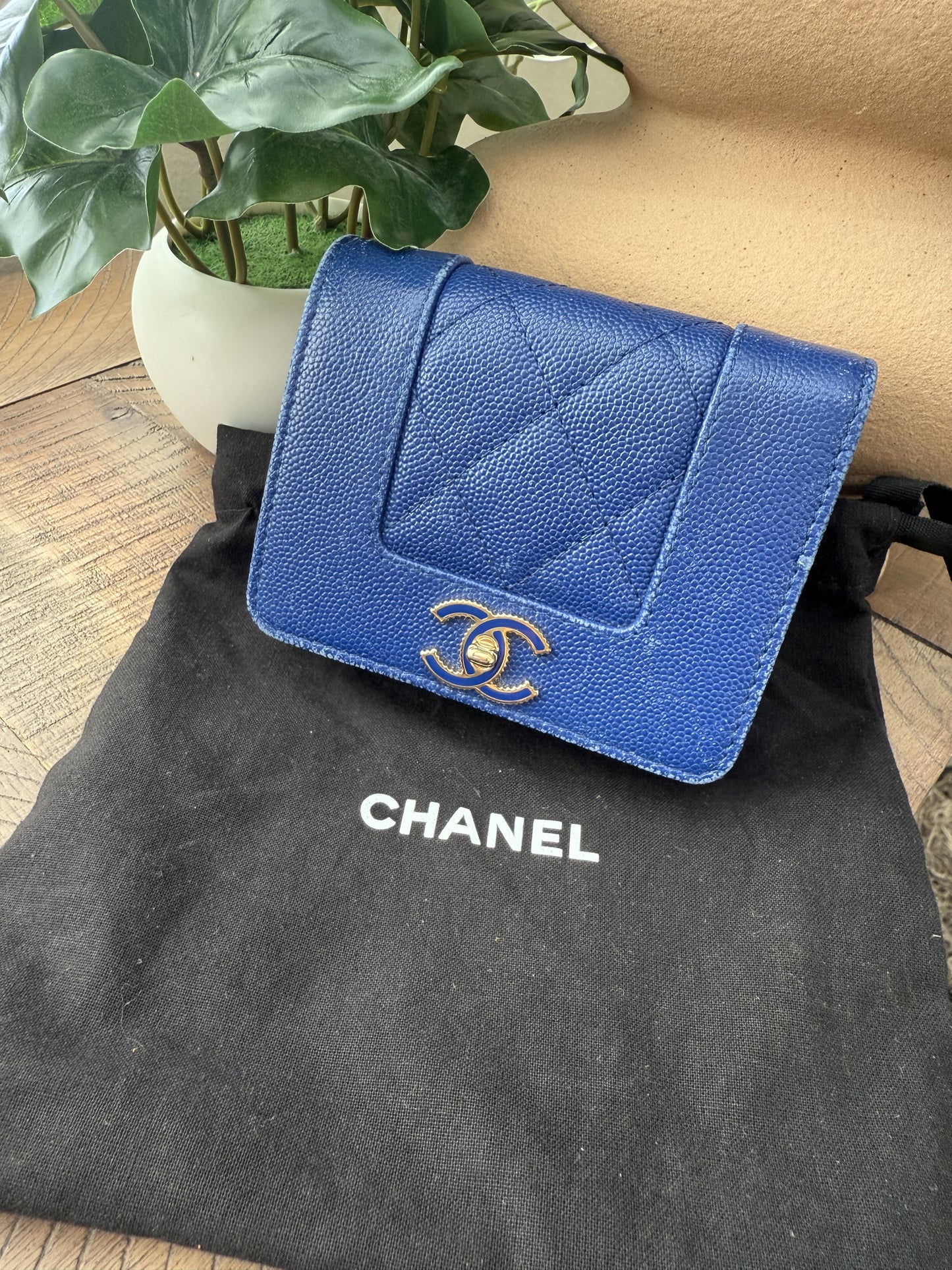 Chanel Royal Blue Caviar Compact Wallet