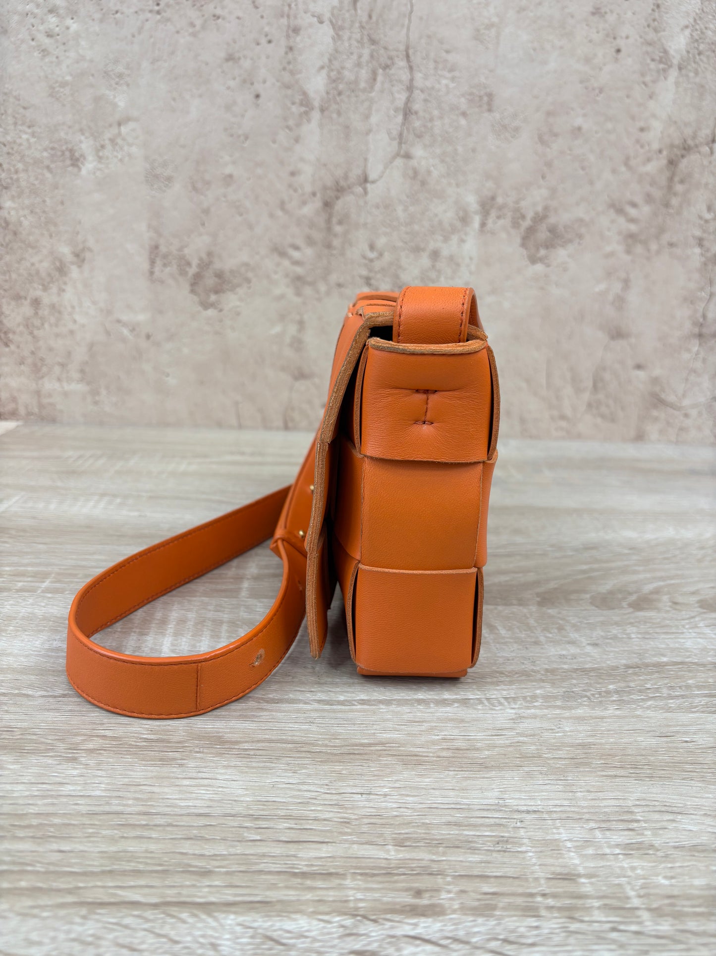 Bottega Veneta Orange Leather Small Cassette Bag