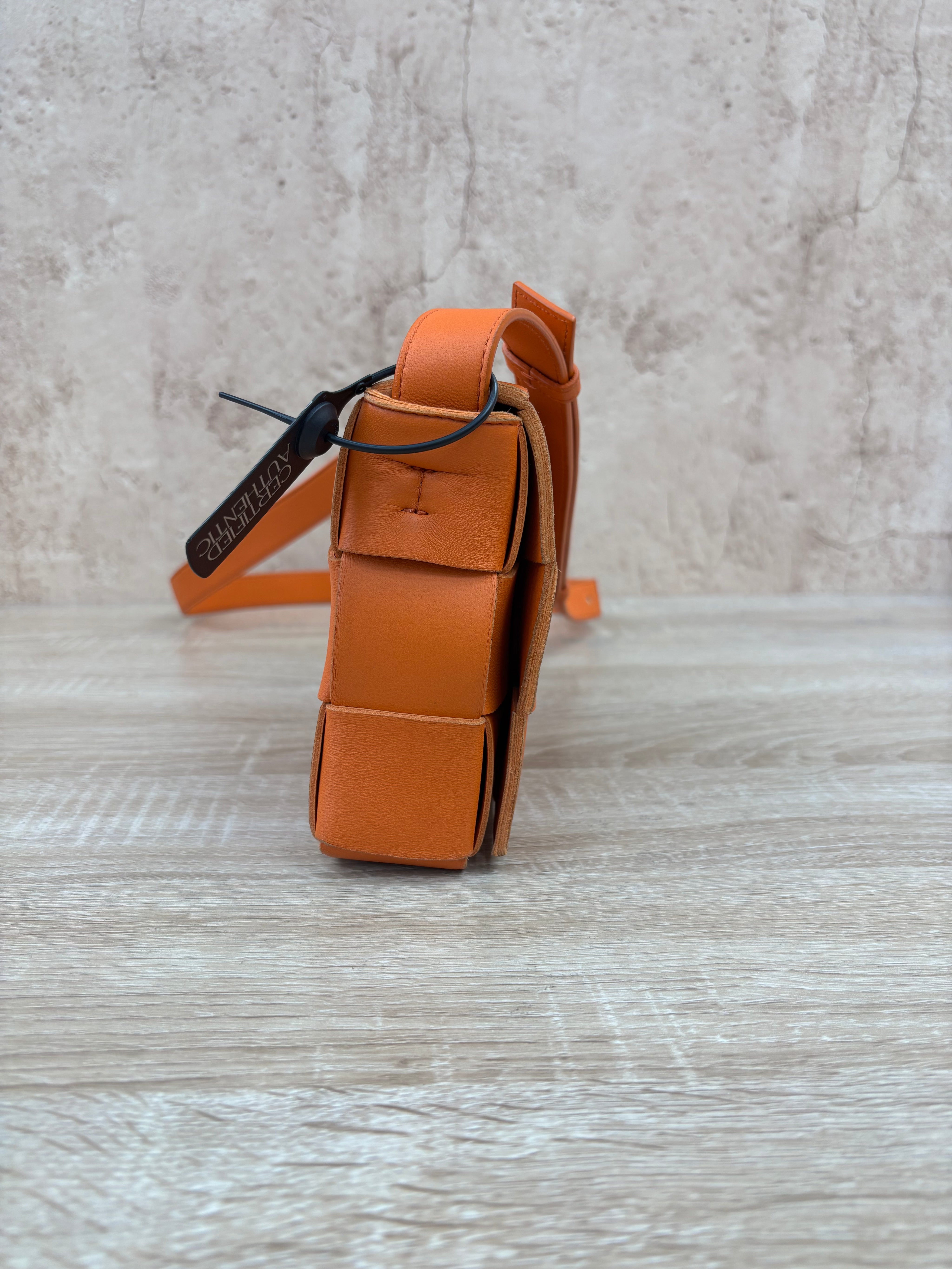 Bottega Veneta Orange Leather Small Cassette Bag