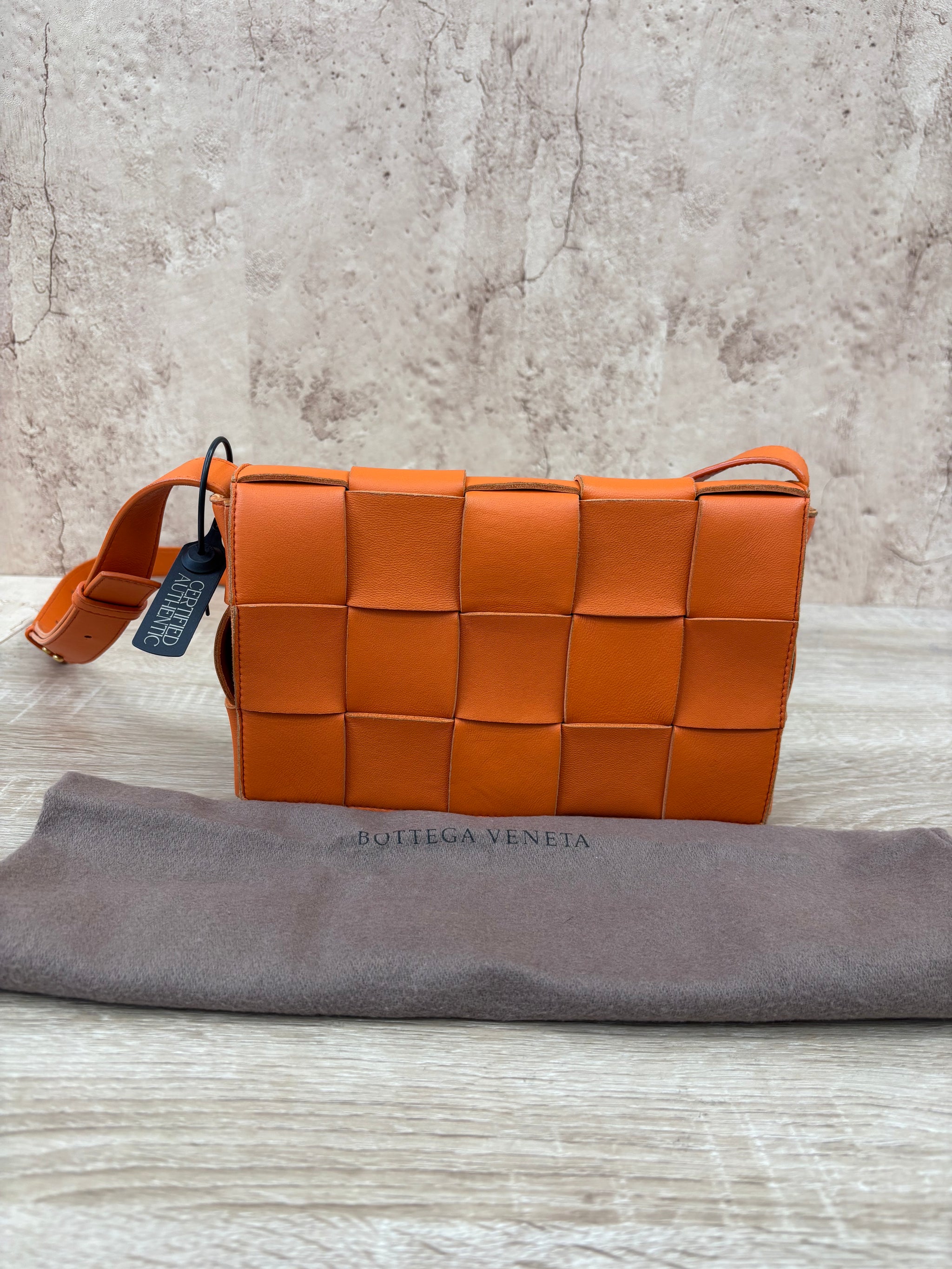 Bottega Veneta Orange Leather Small Cassette Bag