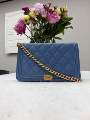 *DONS DROP* Chanel Blue Caviar Leather Boy Wallet on a Chain