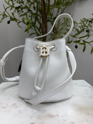 *DONS DROP* Burberry White Leather Mini TB Drawstring Bucket Crossbody