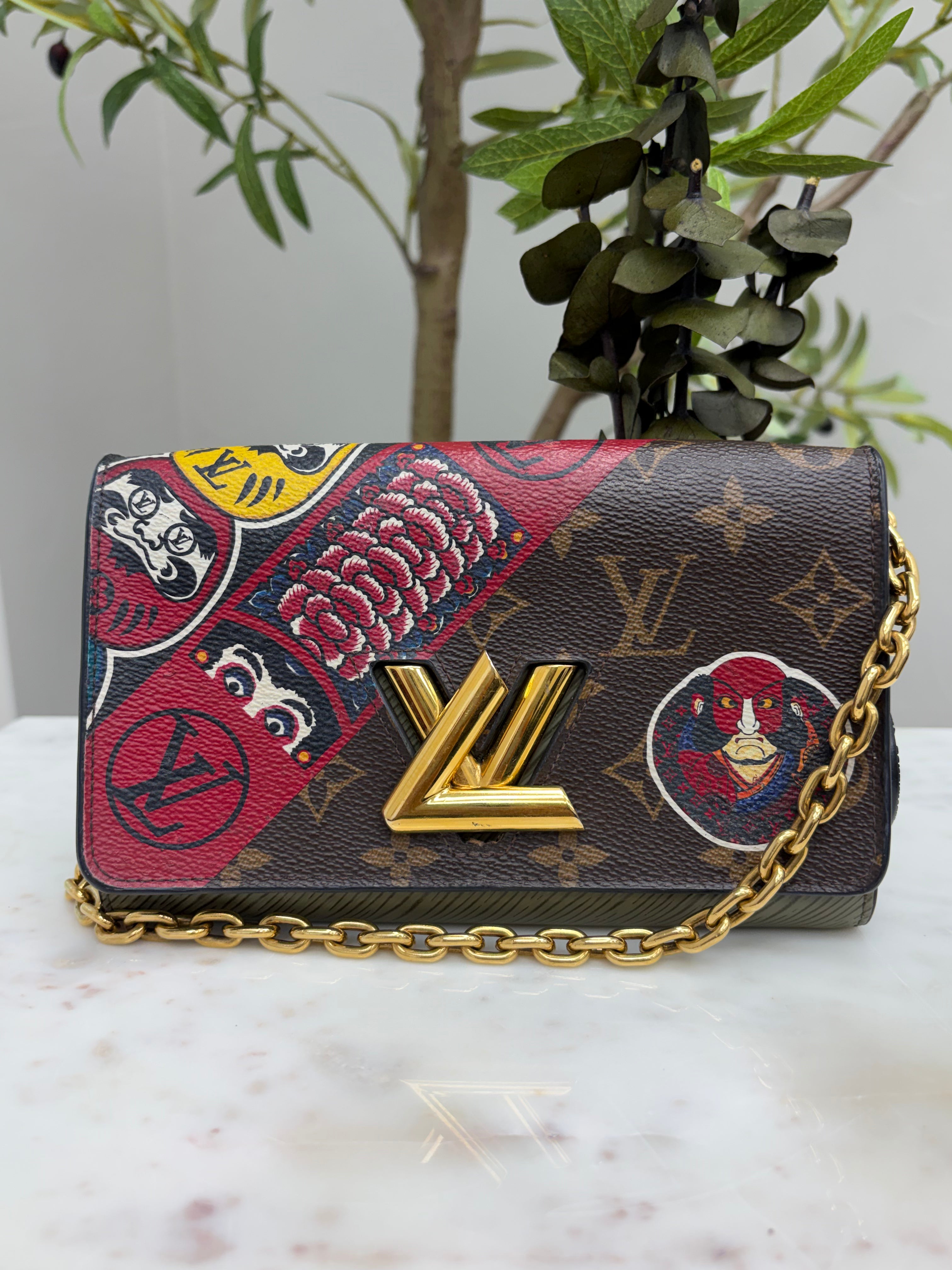 *DONS DROP* Louis Vuitton Monogram & Green Epi Leather Kabuki Sticker Twist Wallet on a Chain