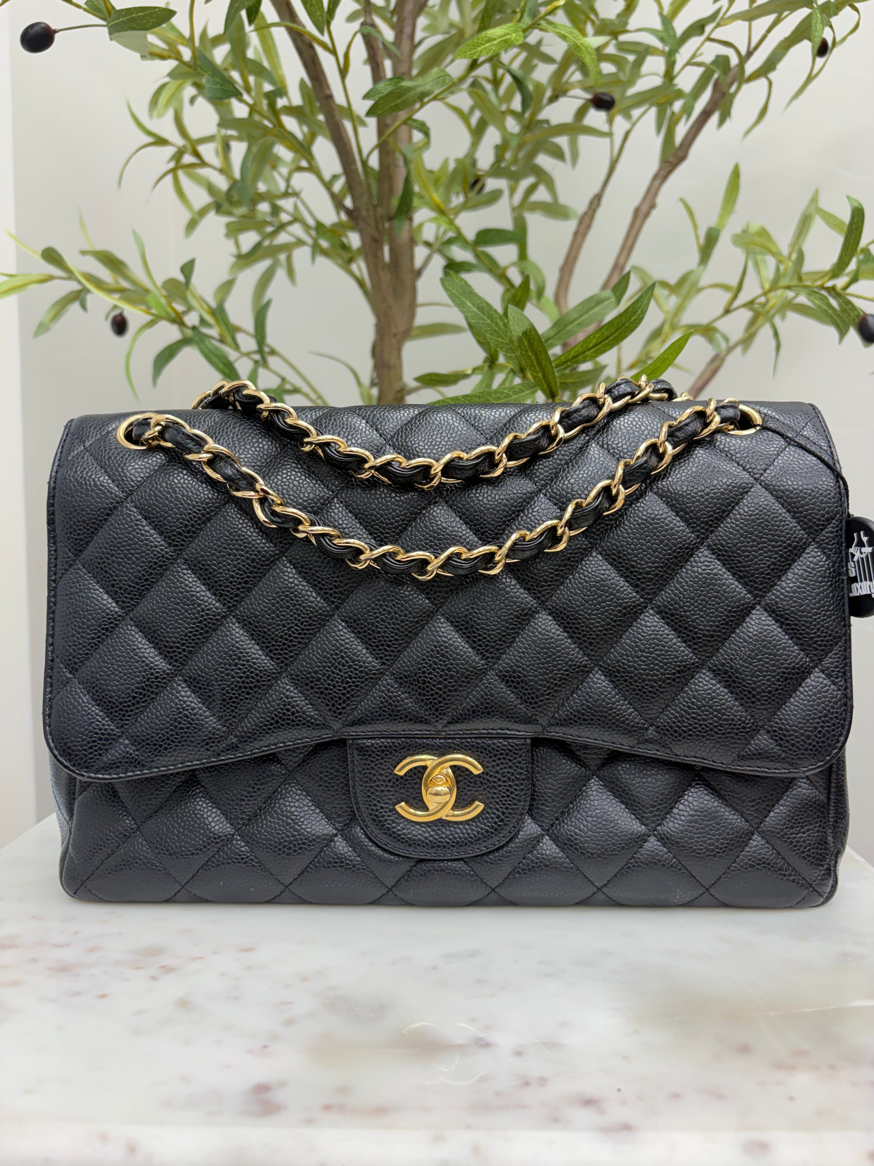 *DONS DROP* Chanel Black Quilted Caviar Jumbo Double Classic Flap Chain Shoulder Bag