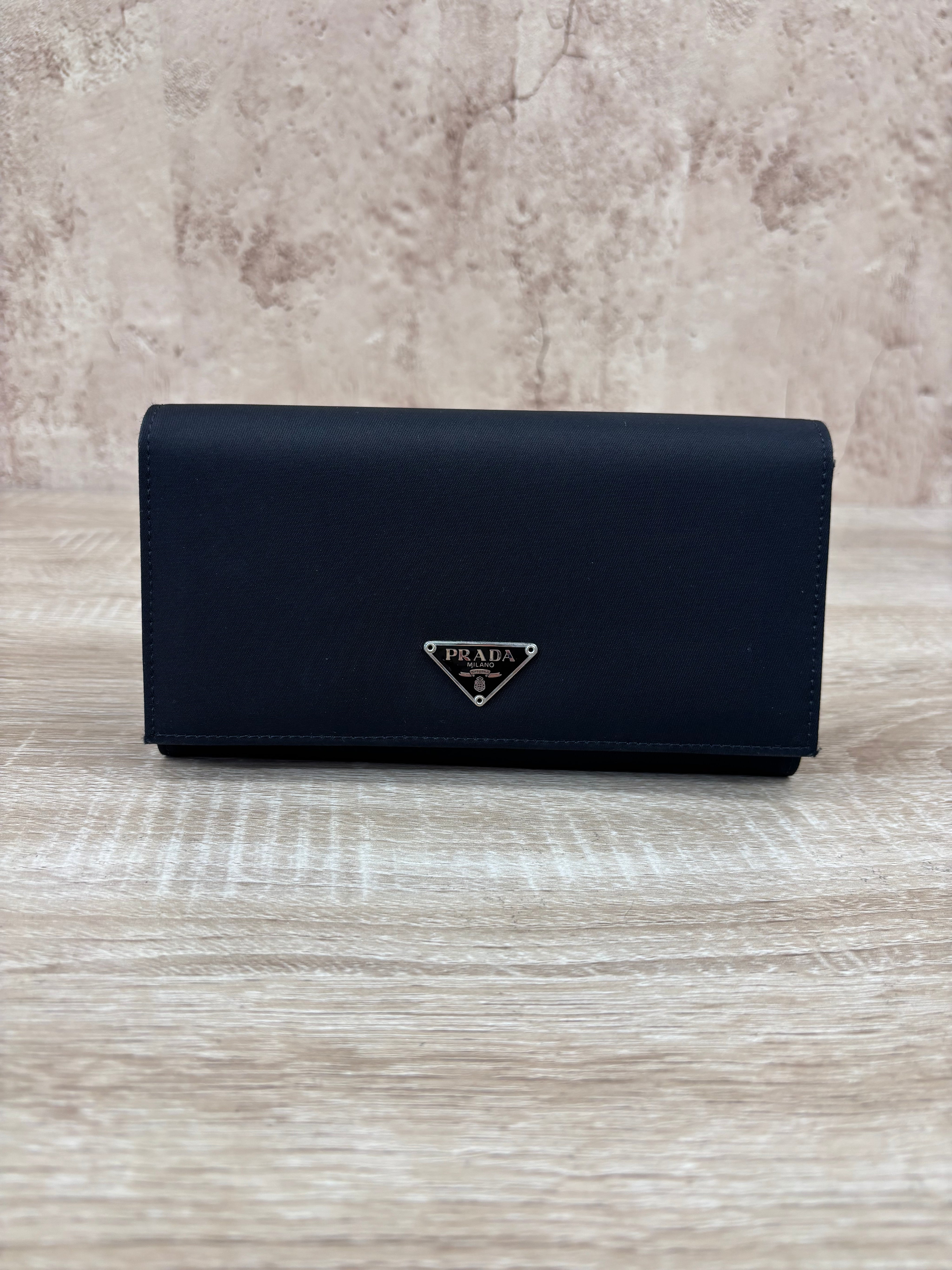 Prada Black Nylon Long Snap Wallet