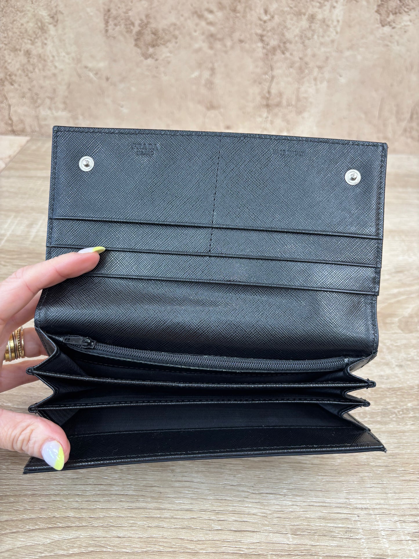 Prada Black Nylon Long Snap Wallet