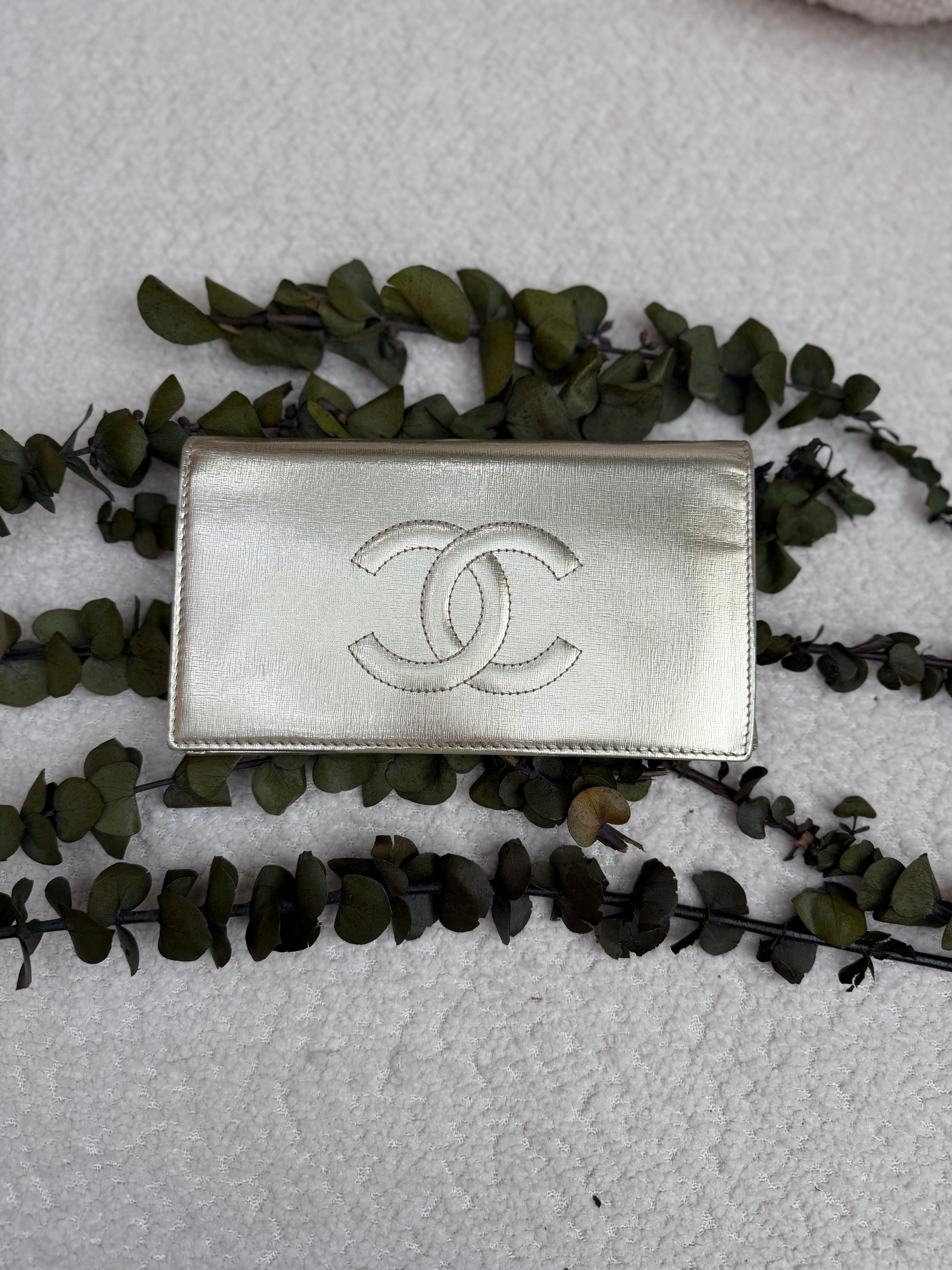 Chanel Gold Leather Coco Mark Long Wallet