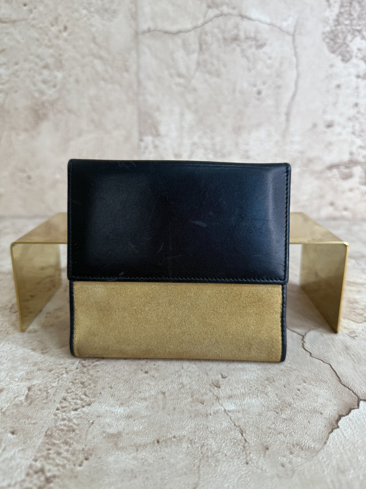 Gucci Brown Suede Black Leather Compact Wallet