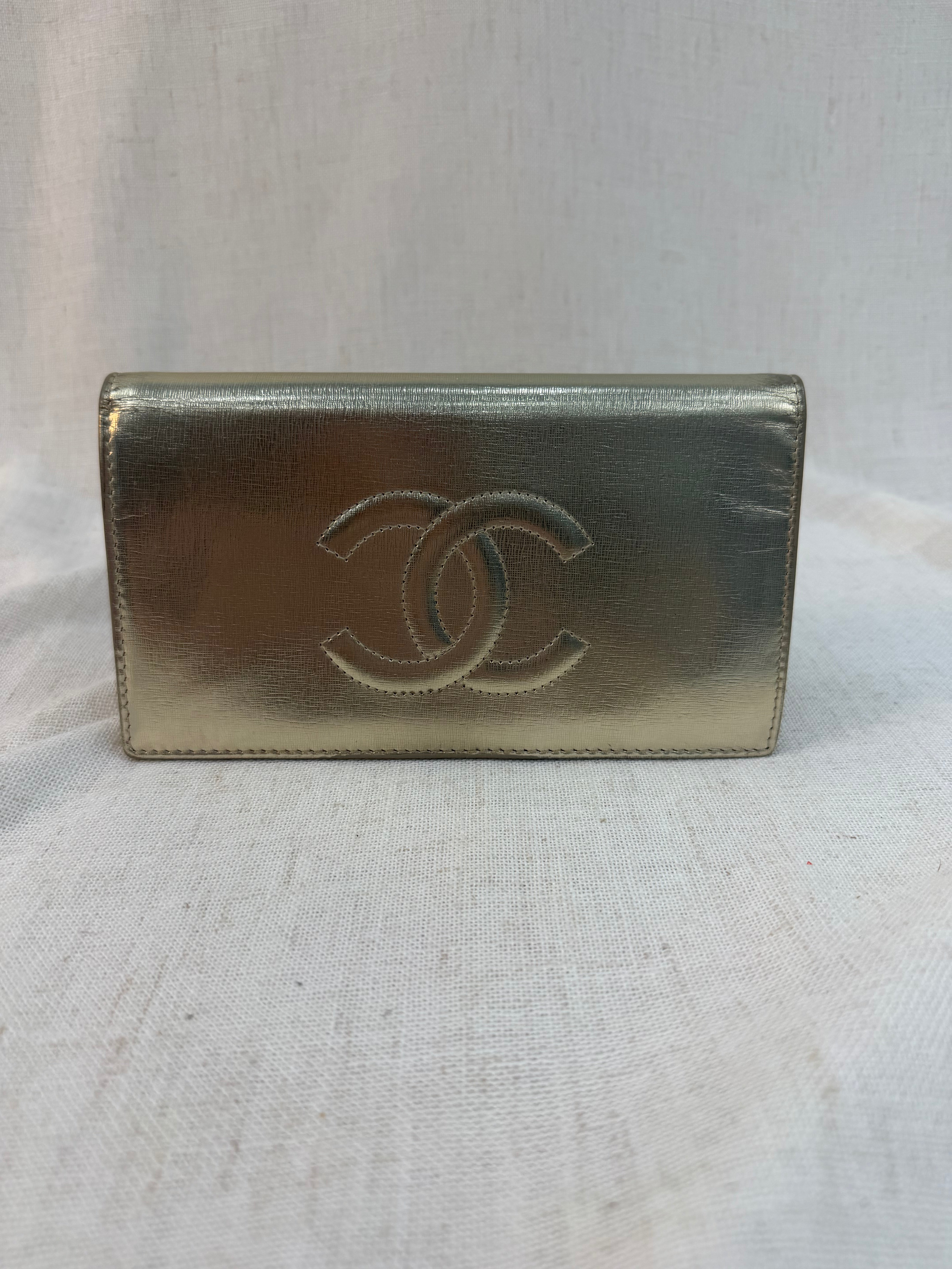 Chanel Gold Leather Coco Mark Long Wallet