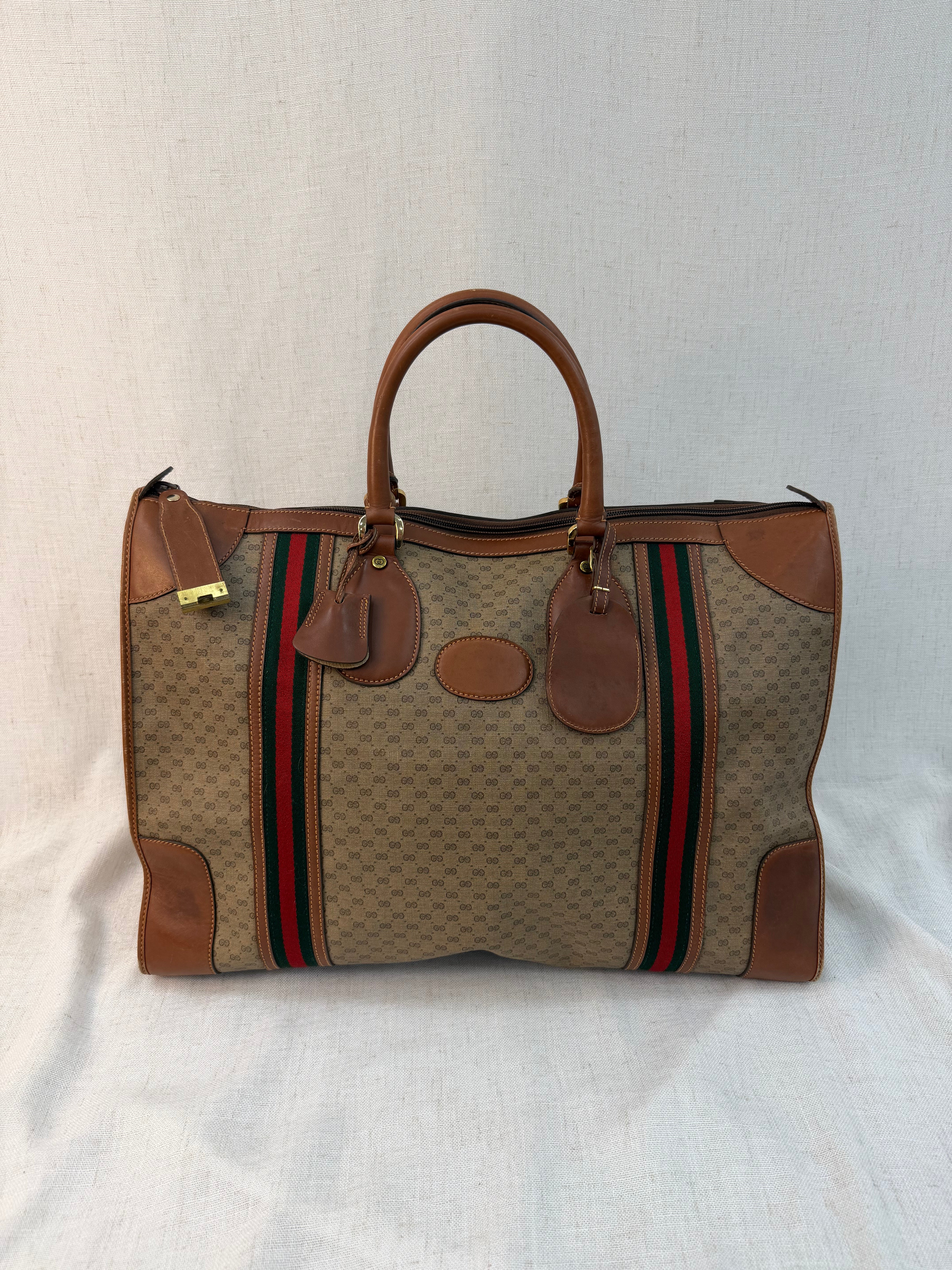 Gucci Brown Coated Canvas Web Duffle Bag