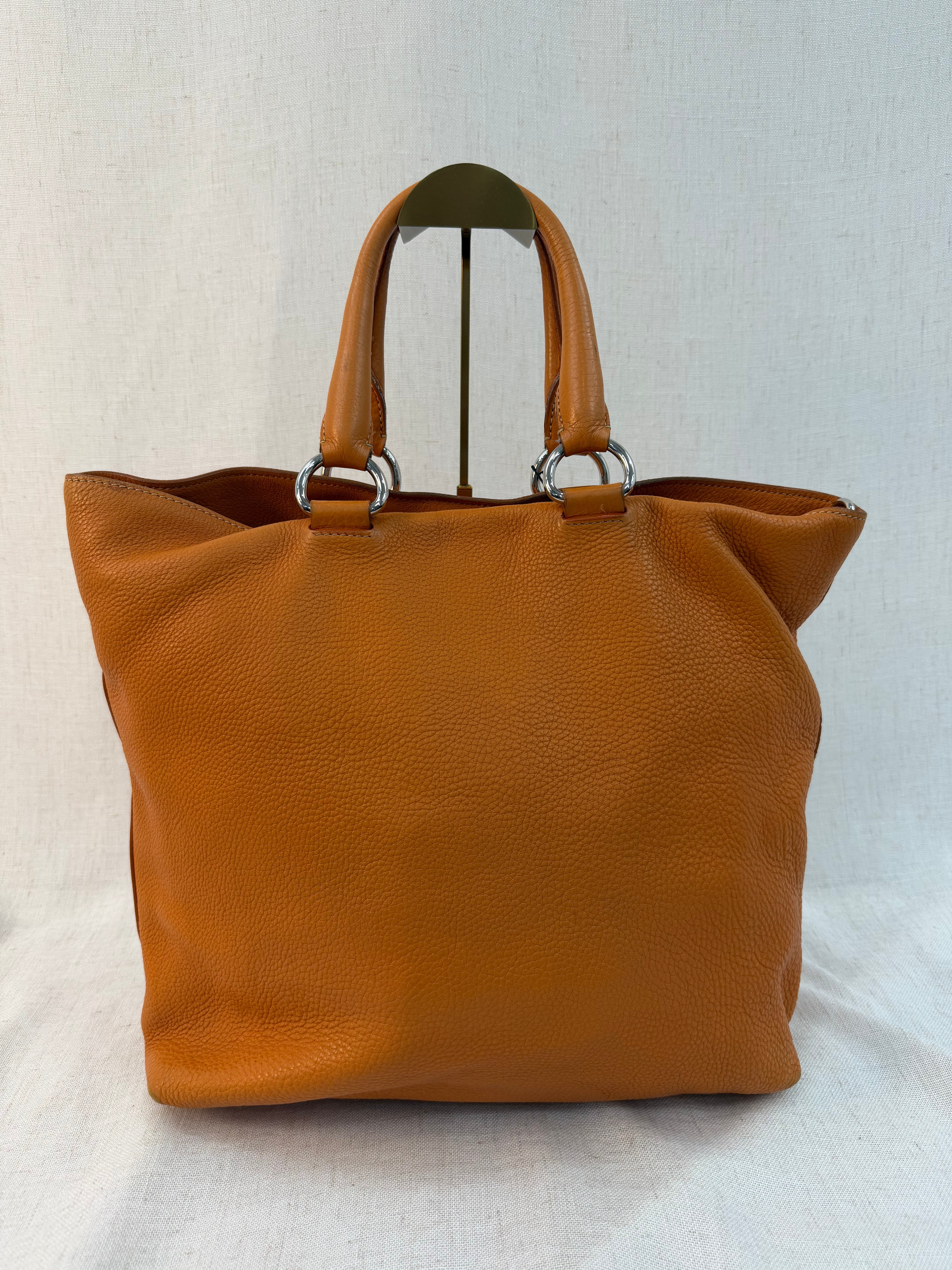 Prada Orange Leather Vitello Daino Shopping Tote Bag