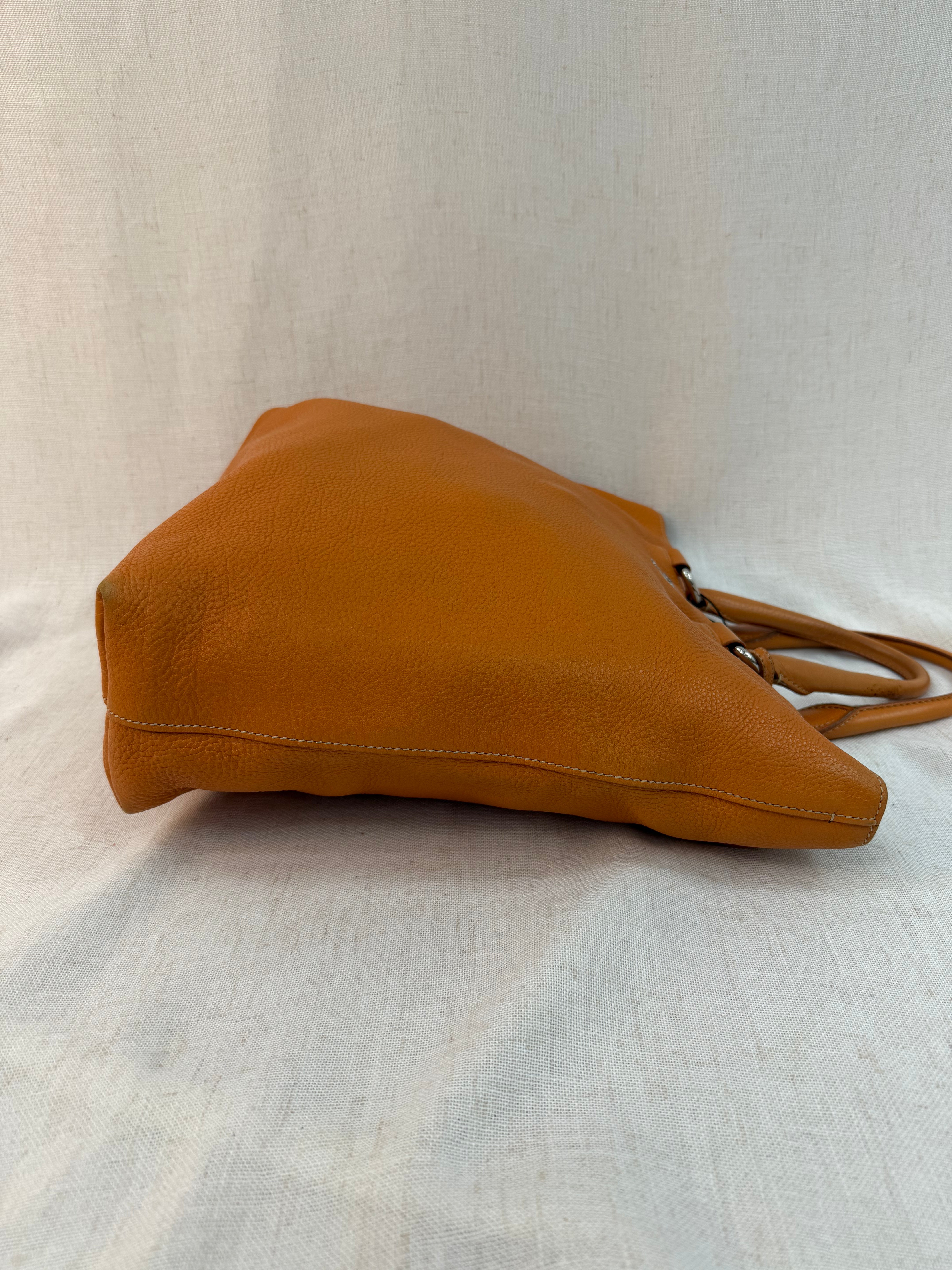 Prada Orange Leather Vitello Daino Shopping Tote Bag